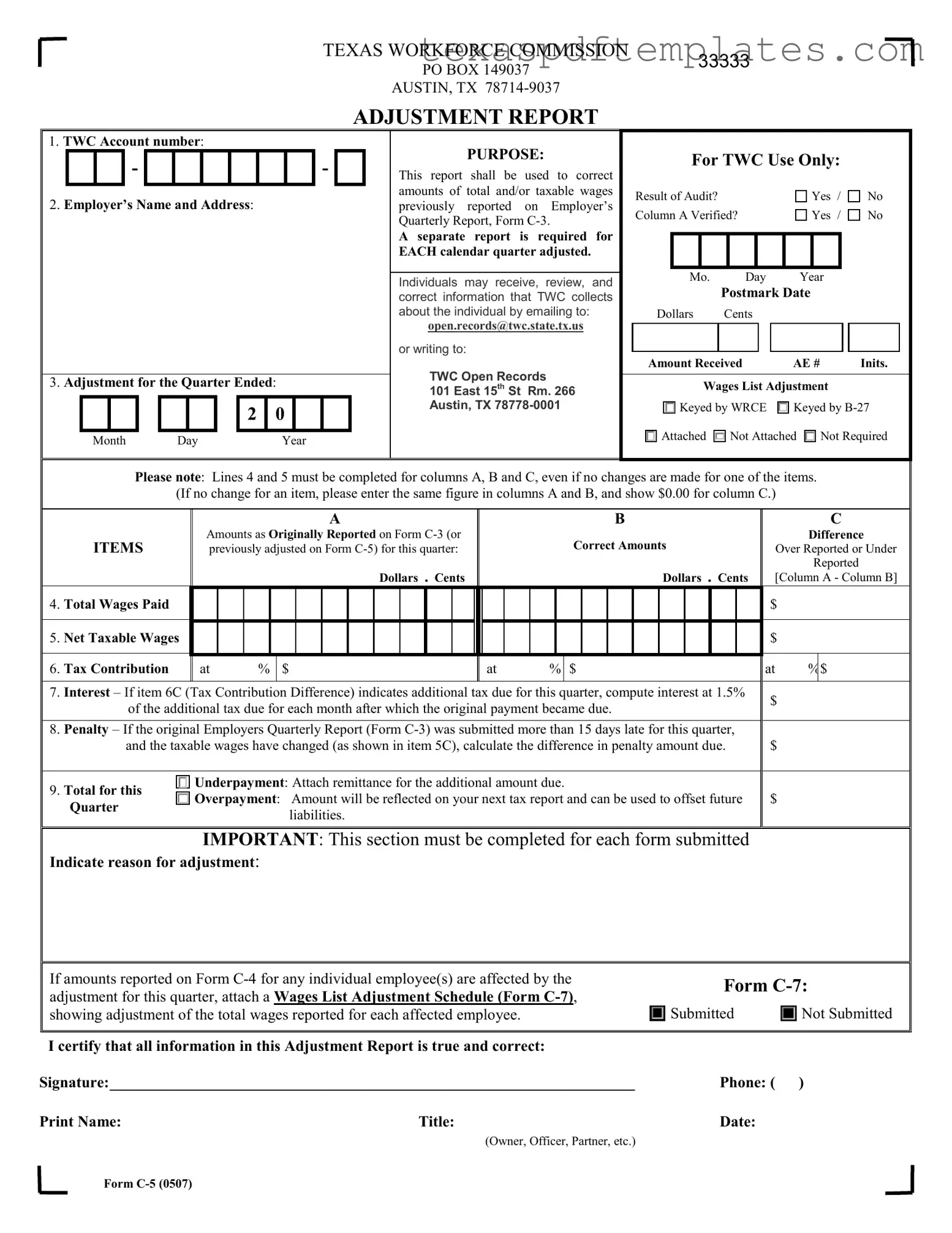 Blank Texas C 5 PDF Template