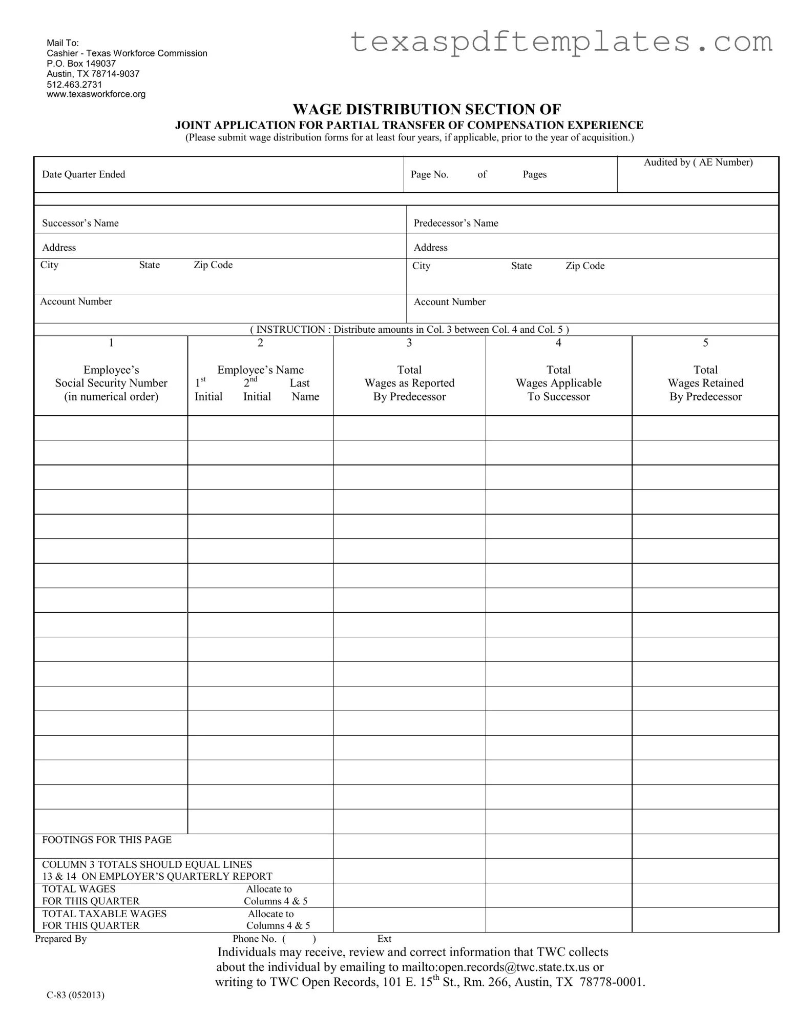 Blank Texas C 83 PDF Template