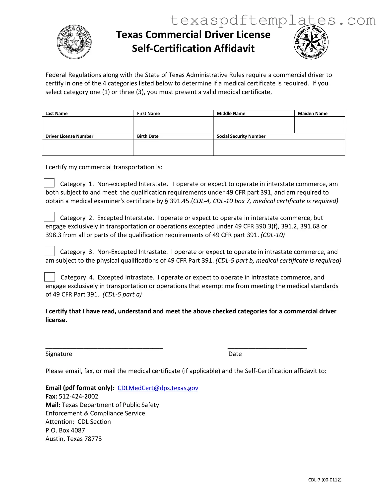 Blank Texas Cdl 7 PDF Template