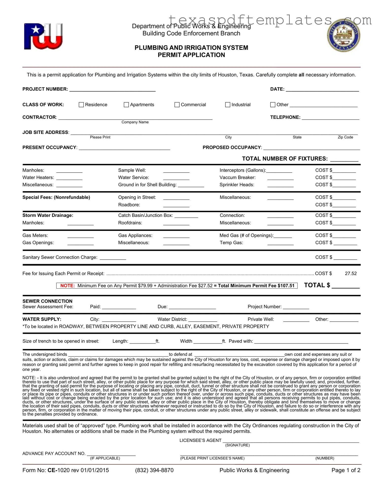 Blank Texas Ce 1020 PDF Template