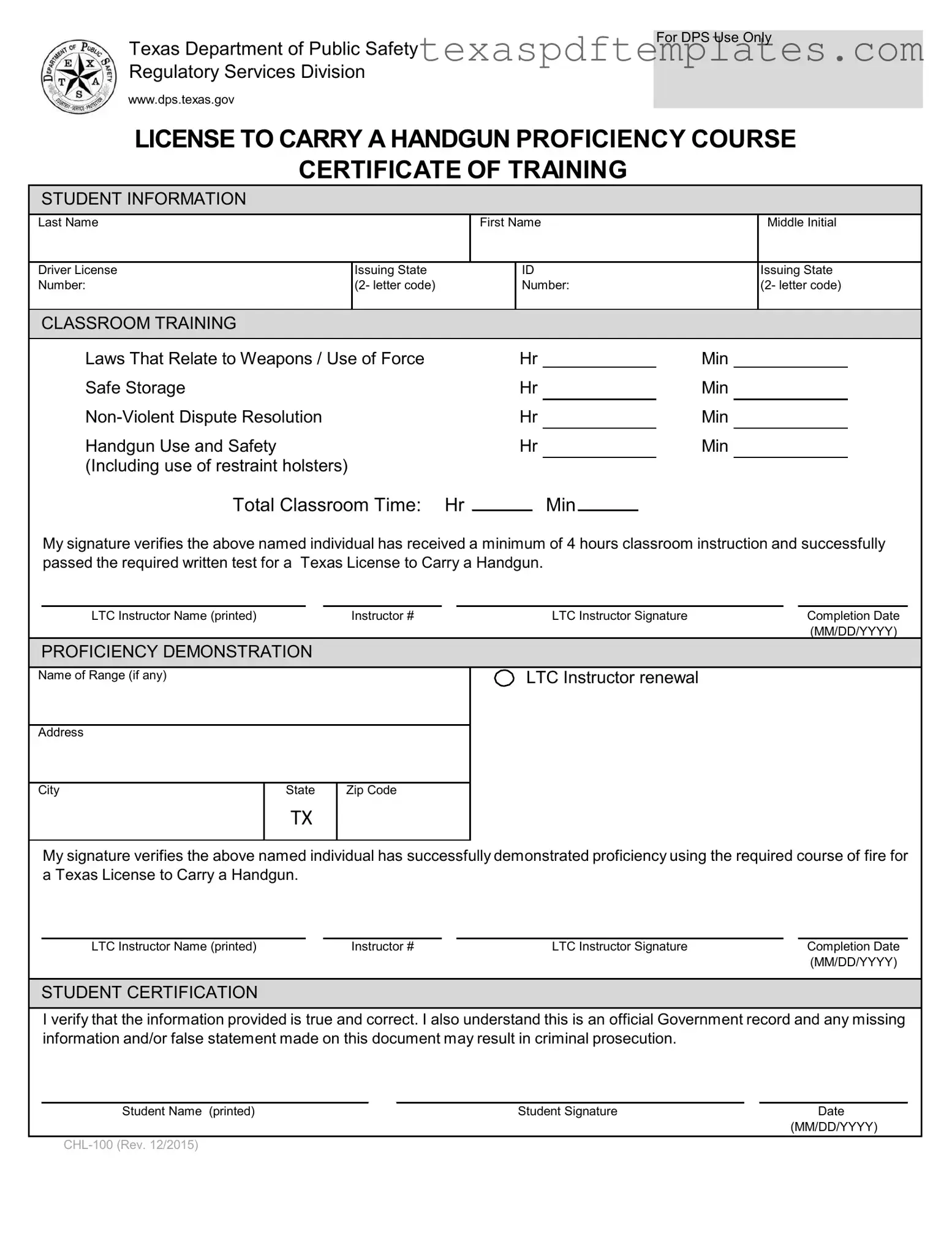 Blank Texas Chl 100 PDF Template