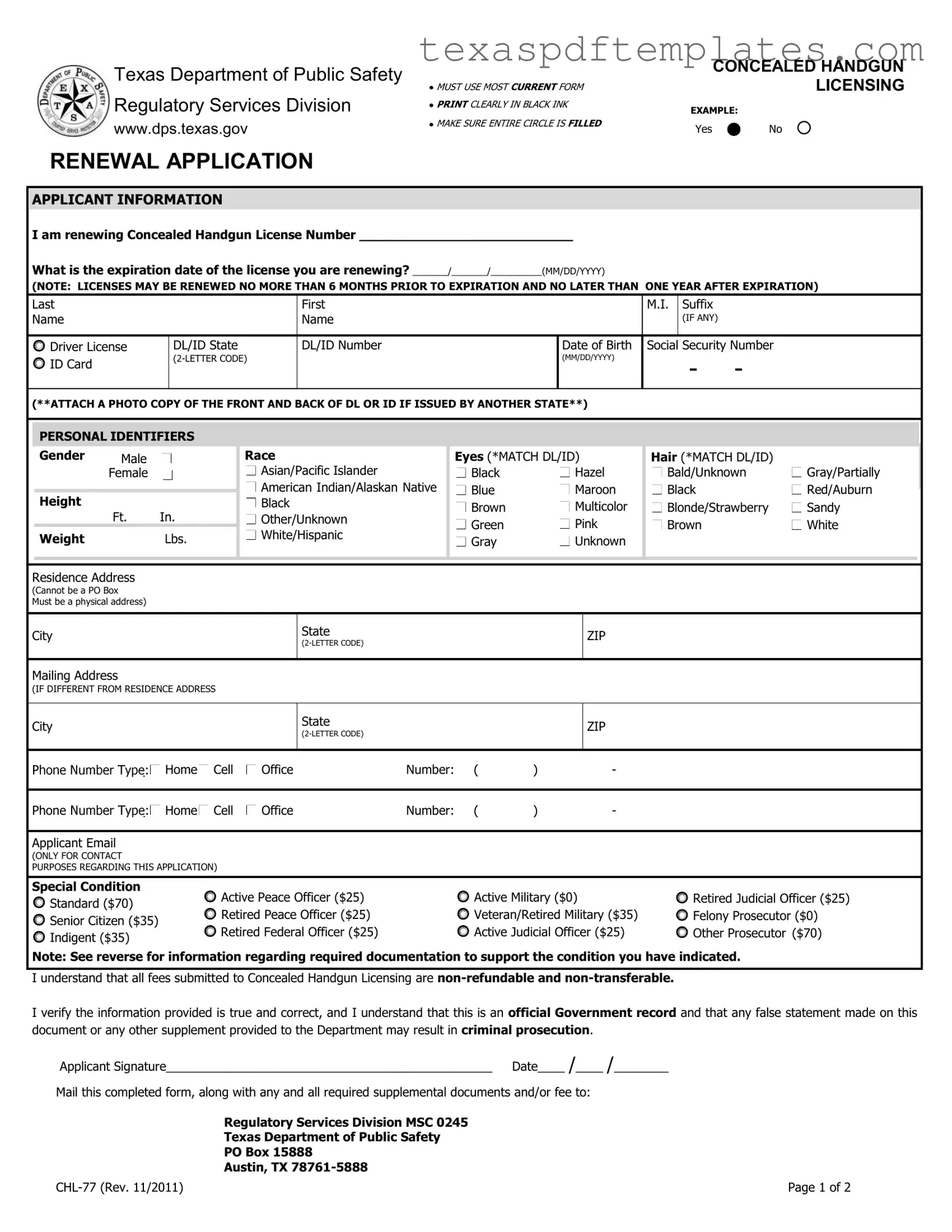 Blank Texas Chl 77 PDF Template