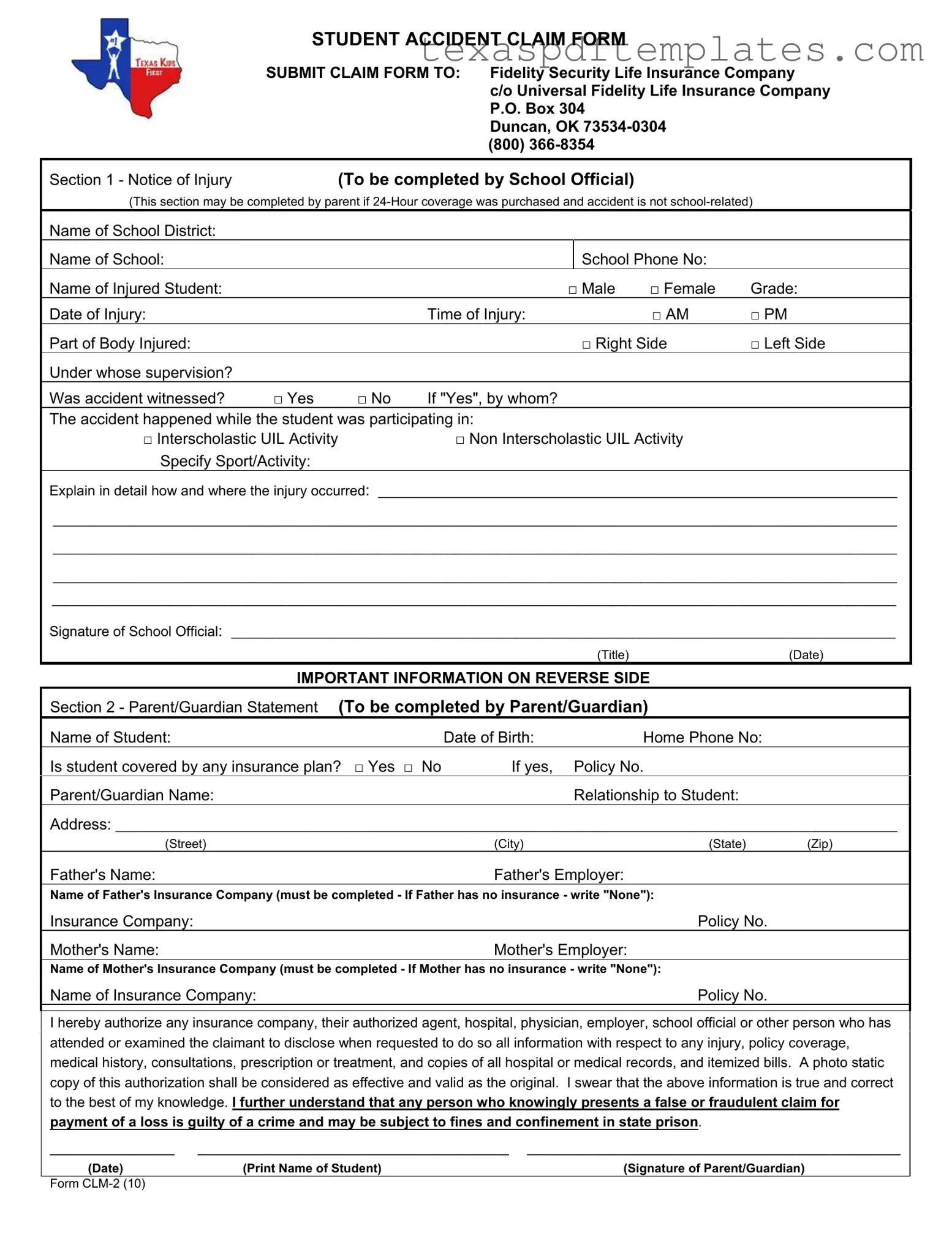 Blank Texas Clm 2 PDF Template