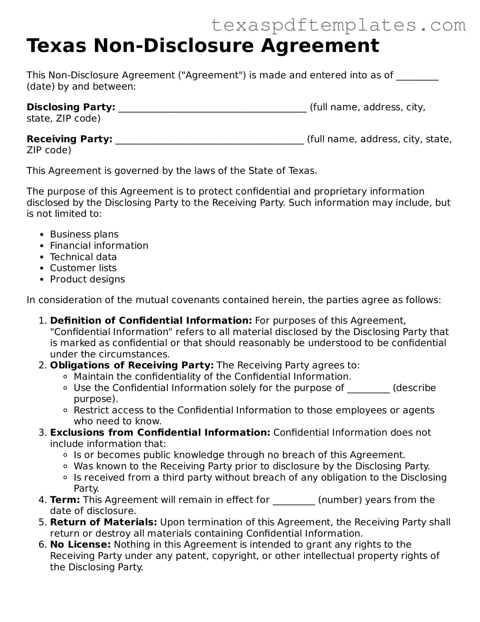 Attorney-Approved Texas Non-disclosure Agreement Template