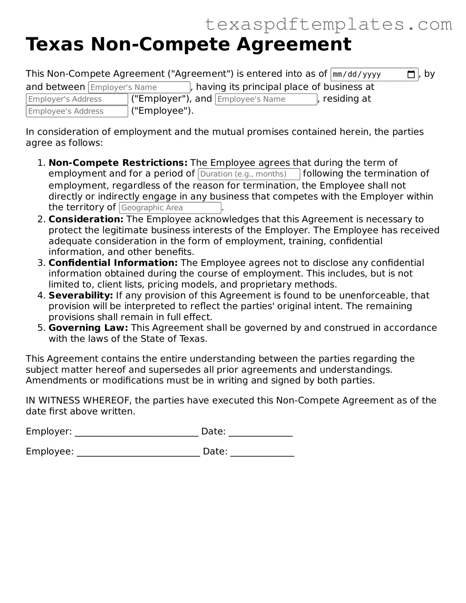 Attorney-Approved Texas Non-compete Agreement Template
