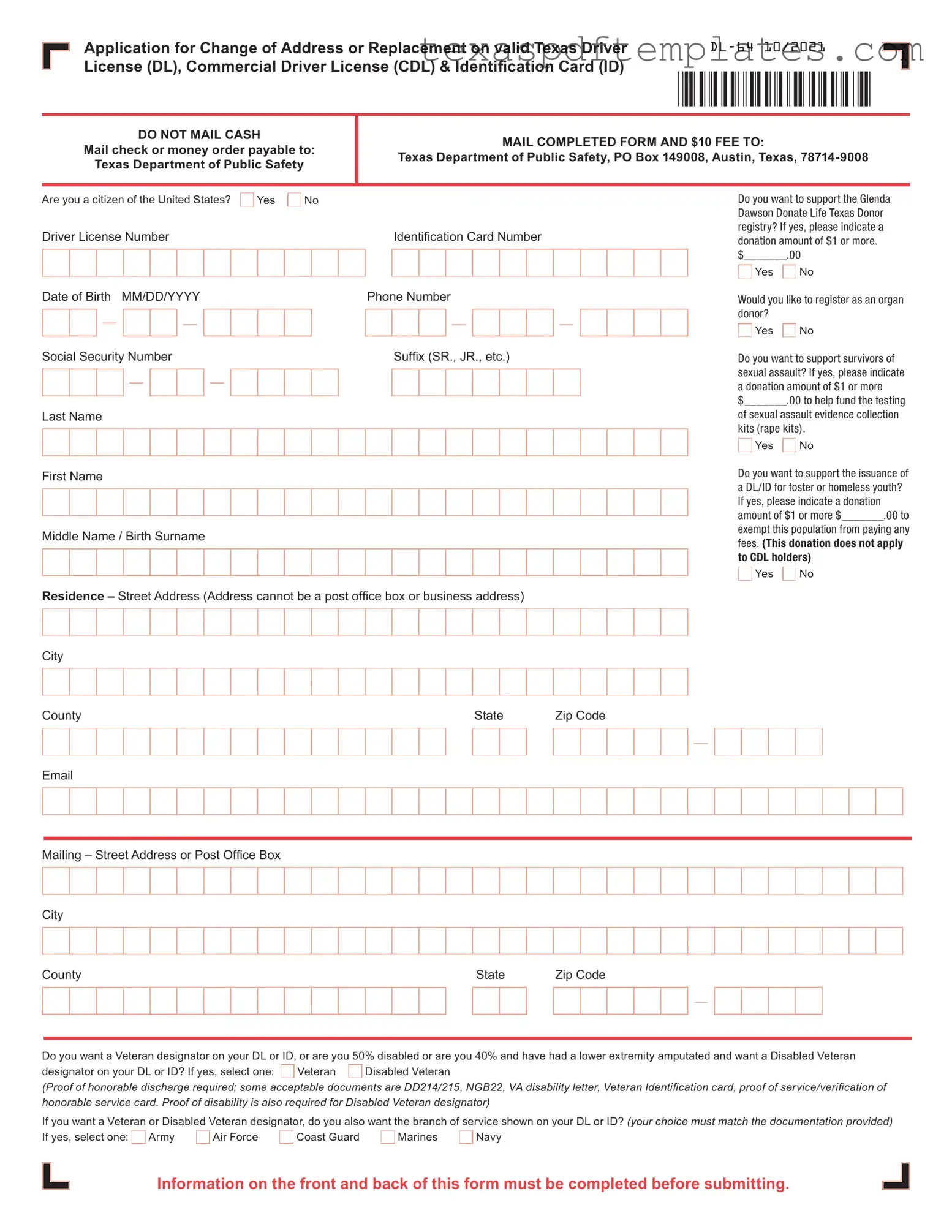 Blank Texas Dl 64 PDF Template