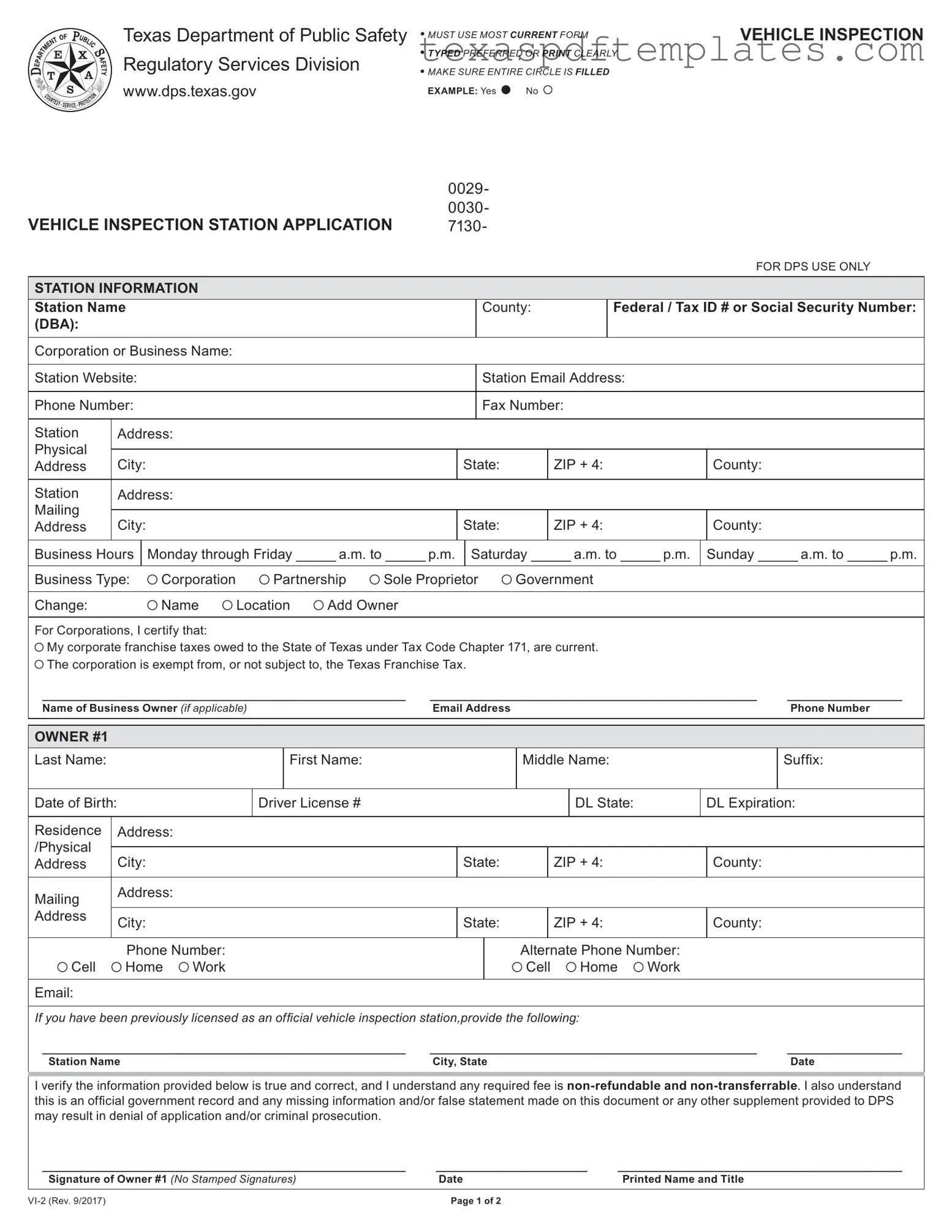 Blank Texas Dps Vi 2 PDF Template