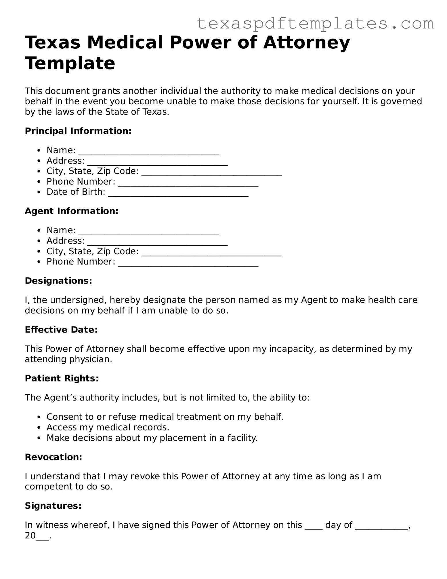 Attorney-Approved Texas Medical Power of Attorney Template