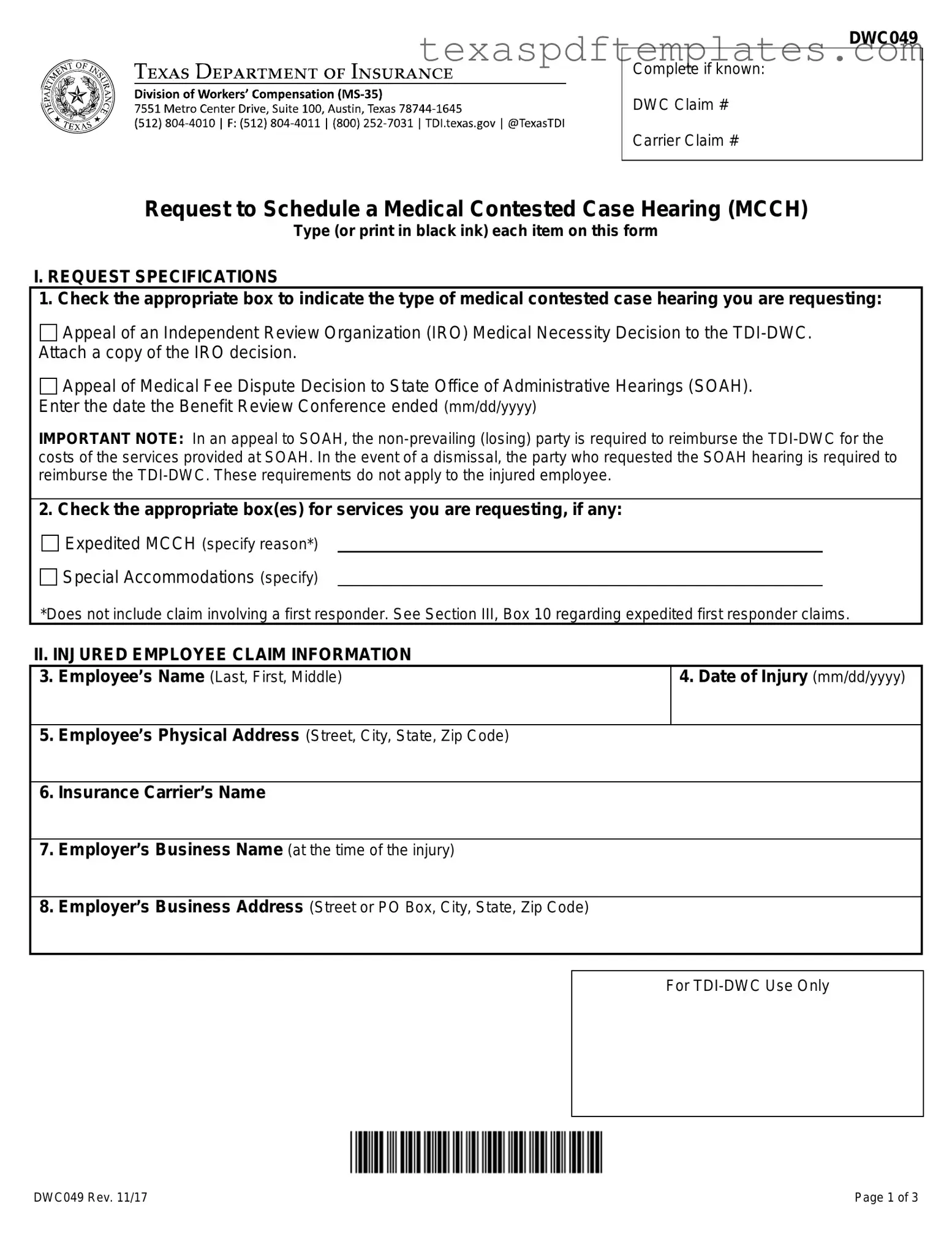 Blank Texas Dwc049 PDF Template
