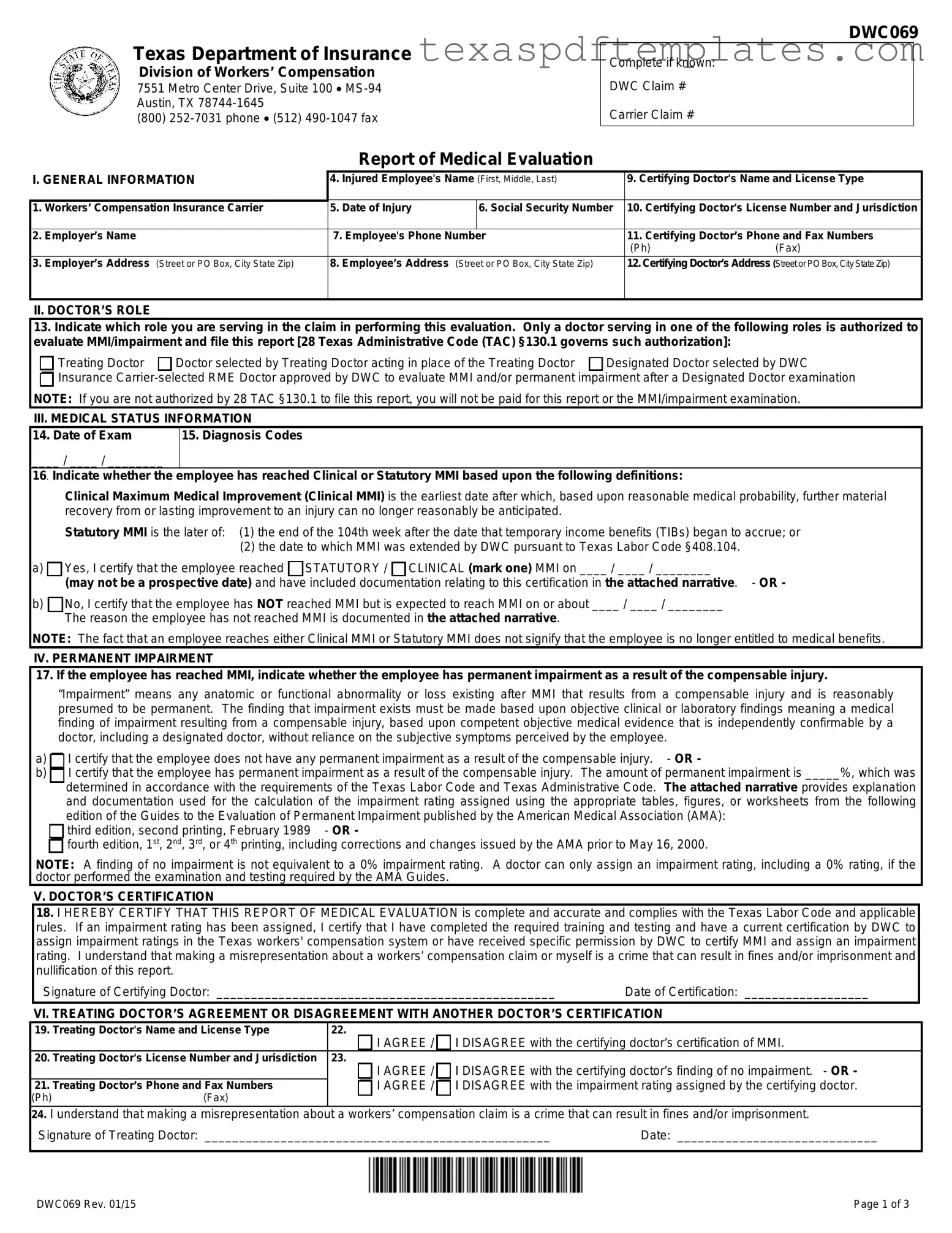 Blank Texas Dwc069 PDF Template