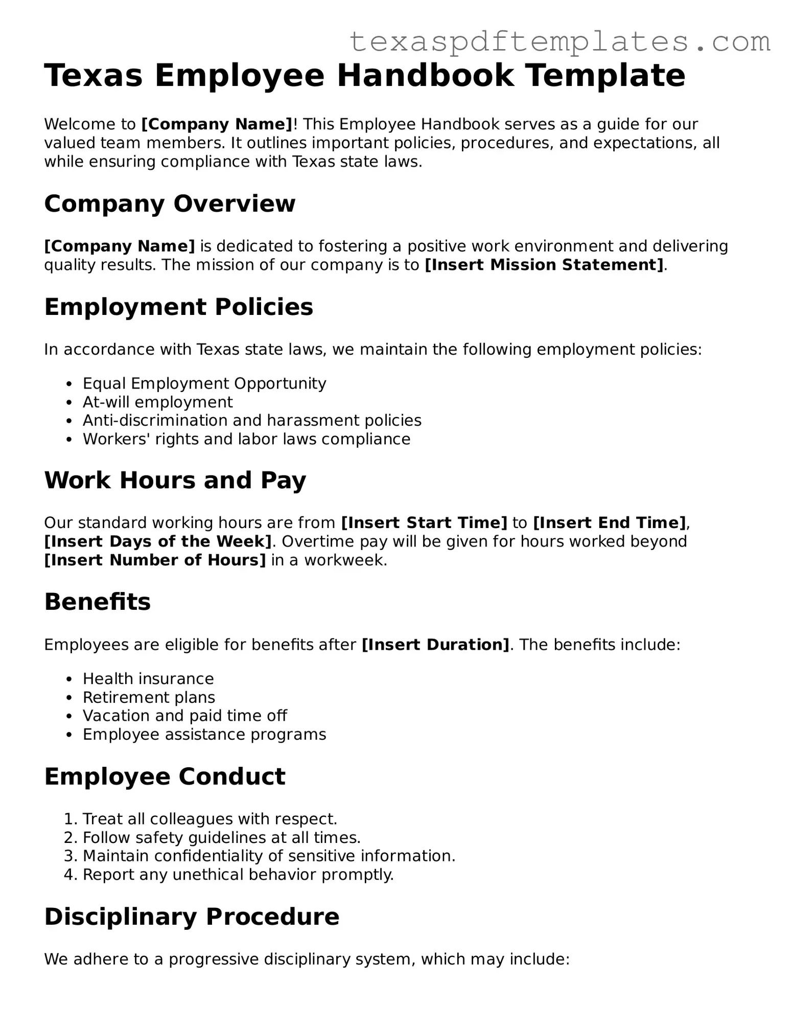 Attorney-Approved Texas Employee Handbook Template