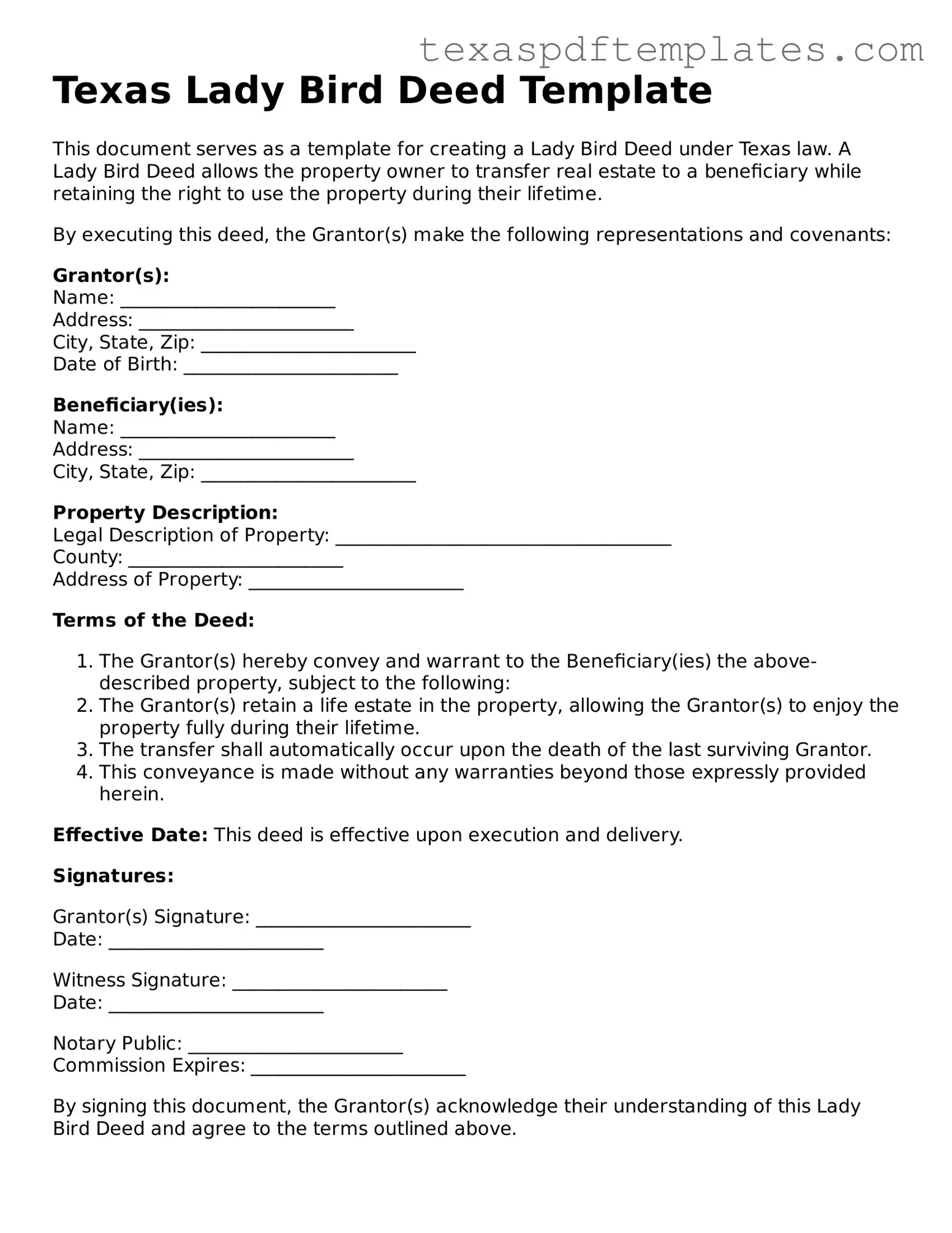 Attorney-Approved Texas Lady Bird Deed Template