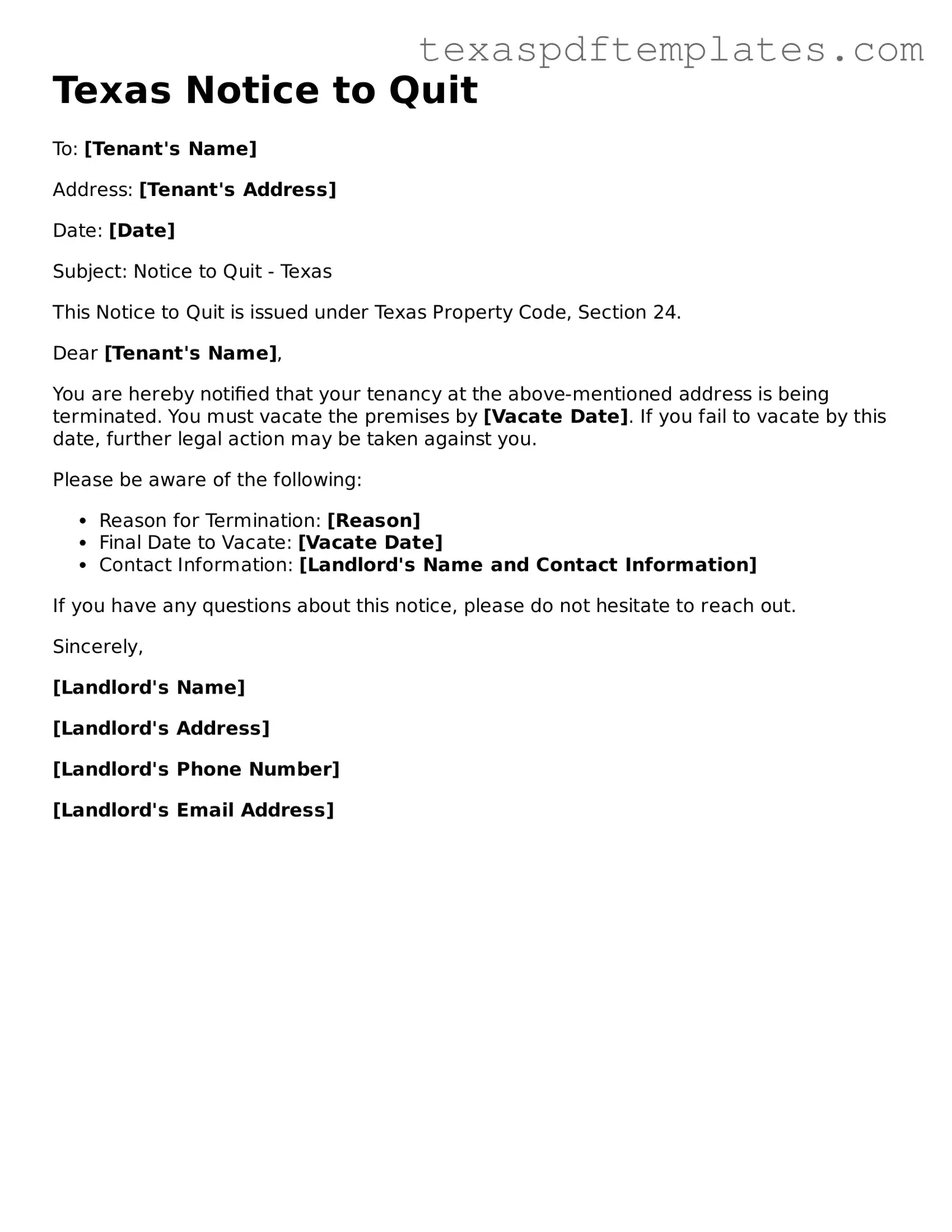 Attorney-Approved Texas Notice to Quit Template