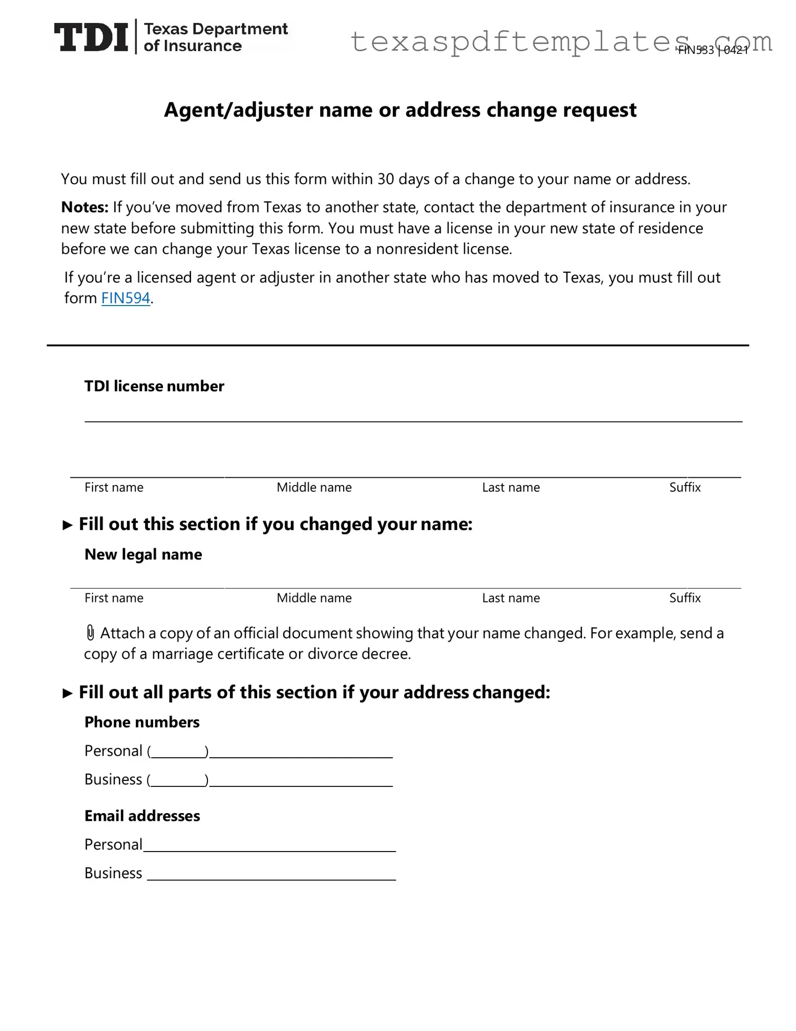 Blank Texas Fin533 PDF Template