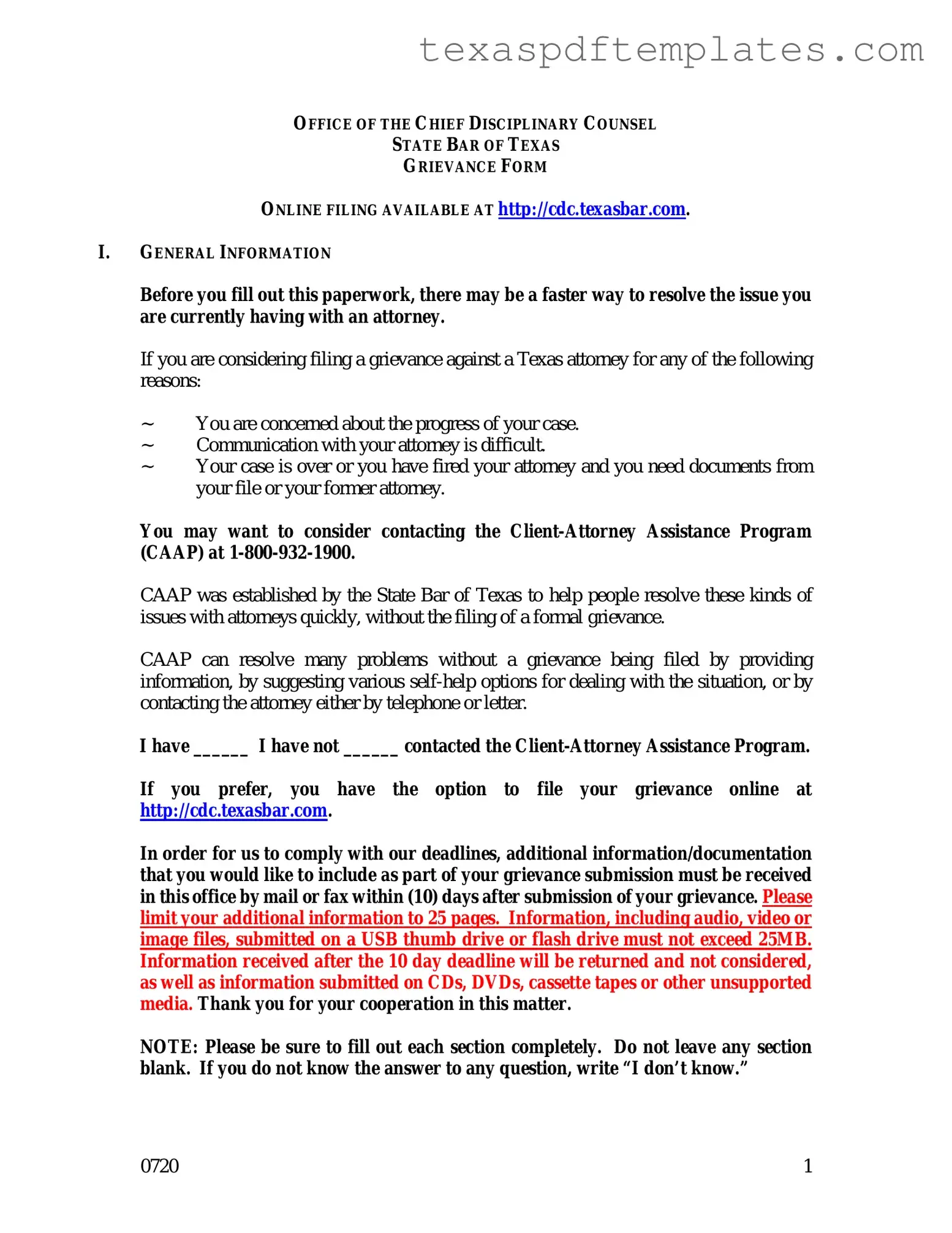 Blank Texas Grievance PDF Template