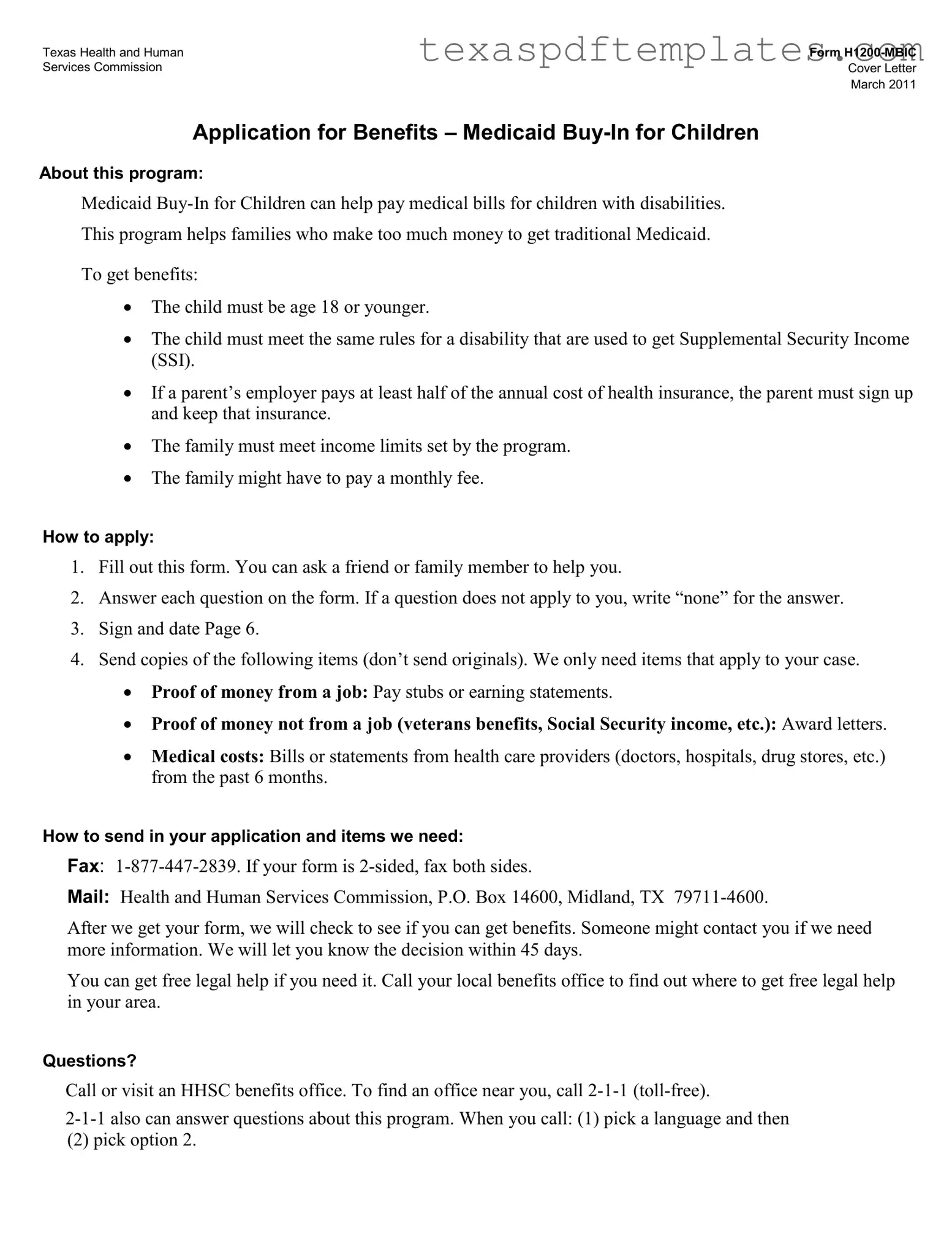 Blank Texas H1200 Mbic PDF Template