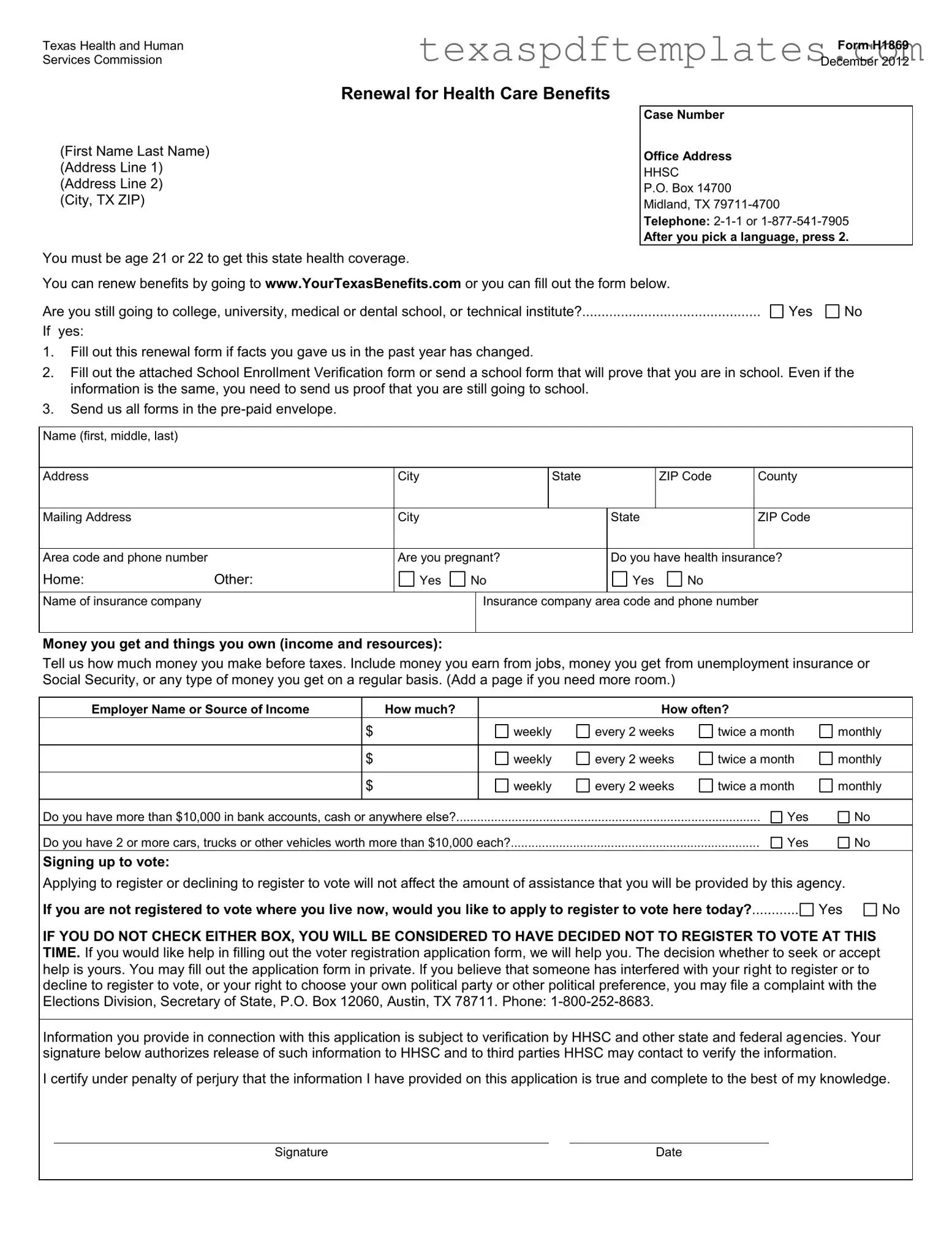 Blank Texas H1869 PDF Template