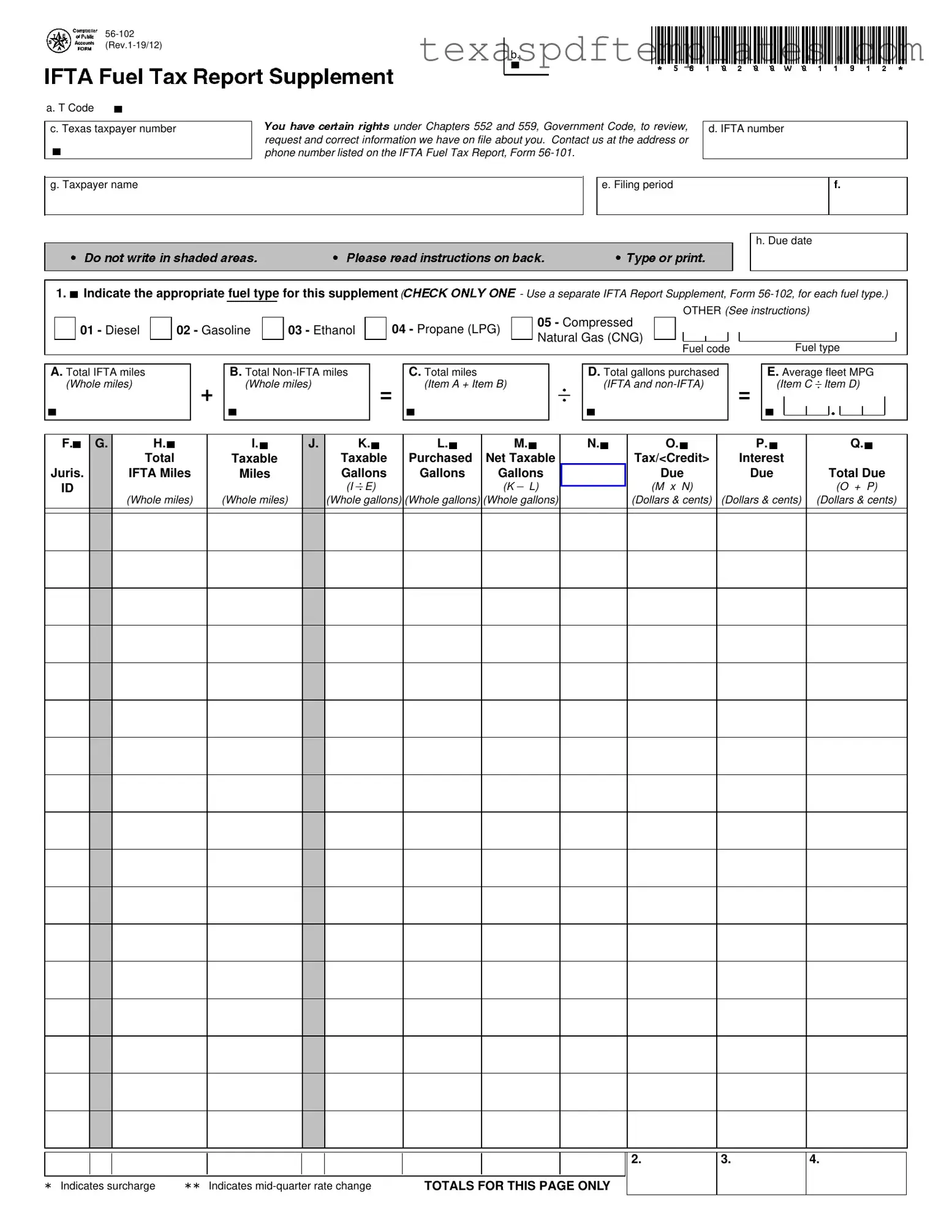 Blank Texas Ifta PDF Template