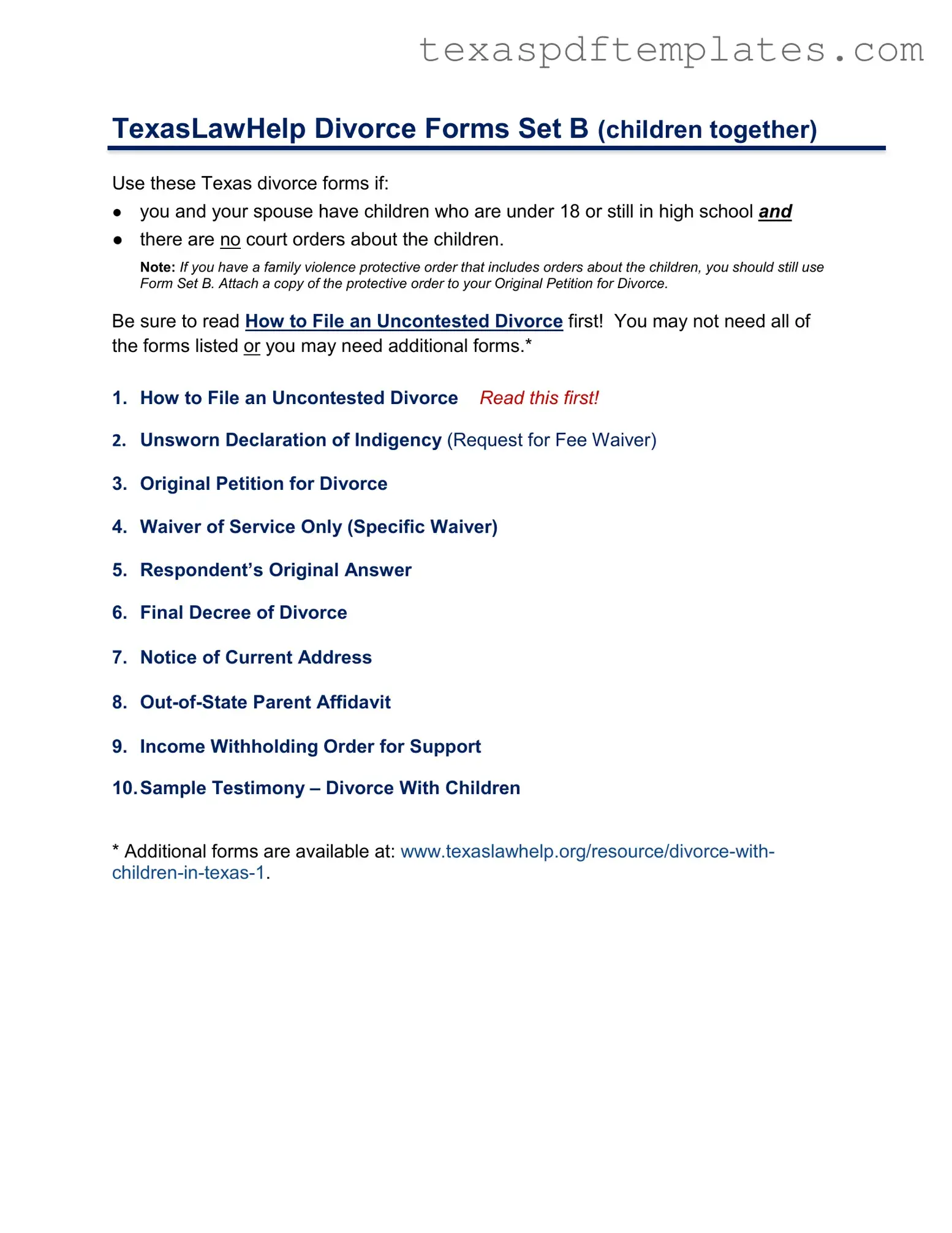 Blank Texas Law Help PDF Template