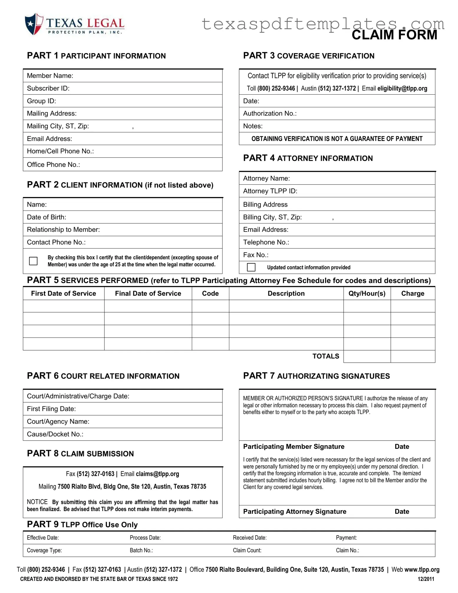 Blank Texas Legal Claim PDF Template