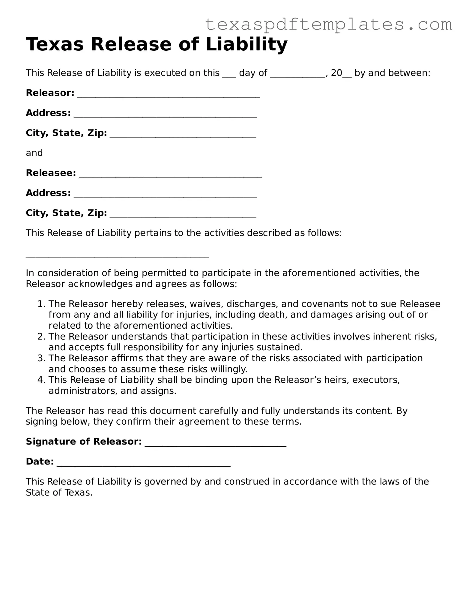Attorney-Approved Texas Release of Liability Template