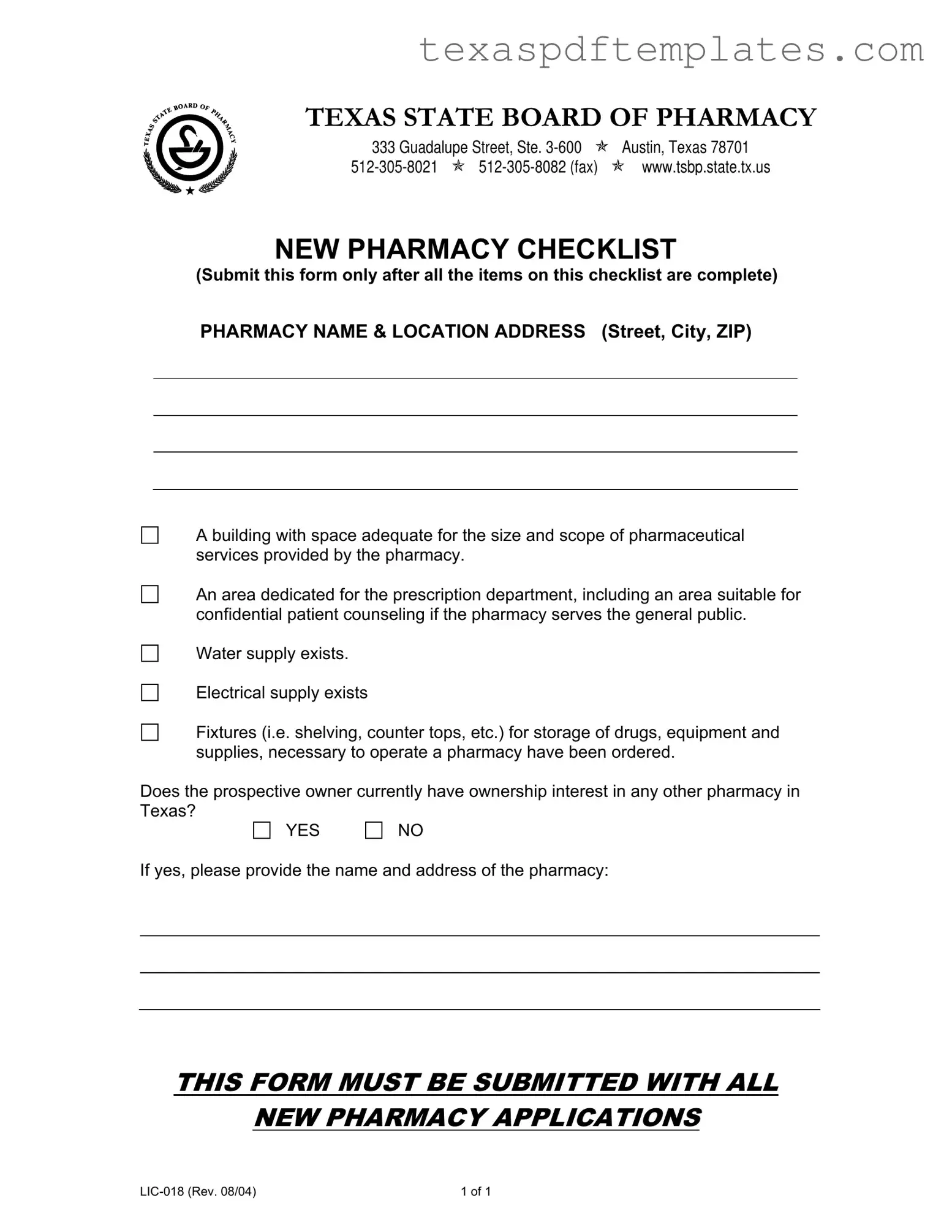 Blank Texas Lic 018 PDF Template
