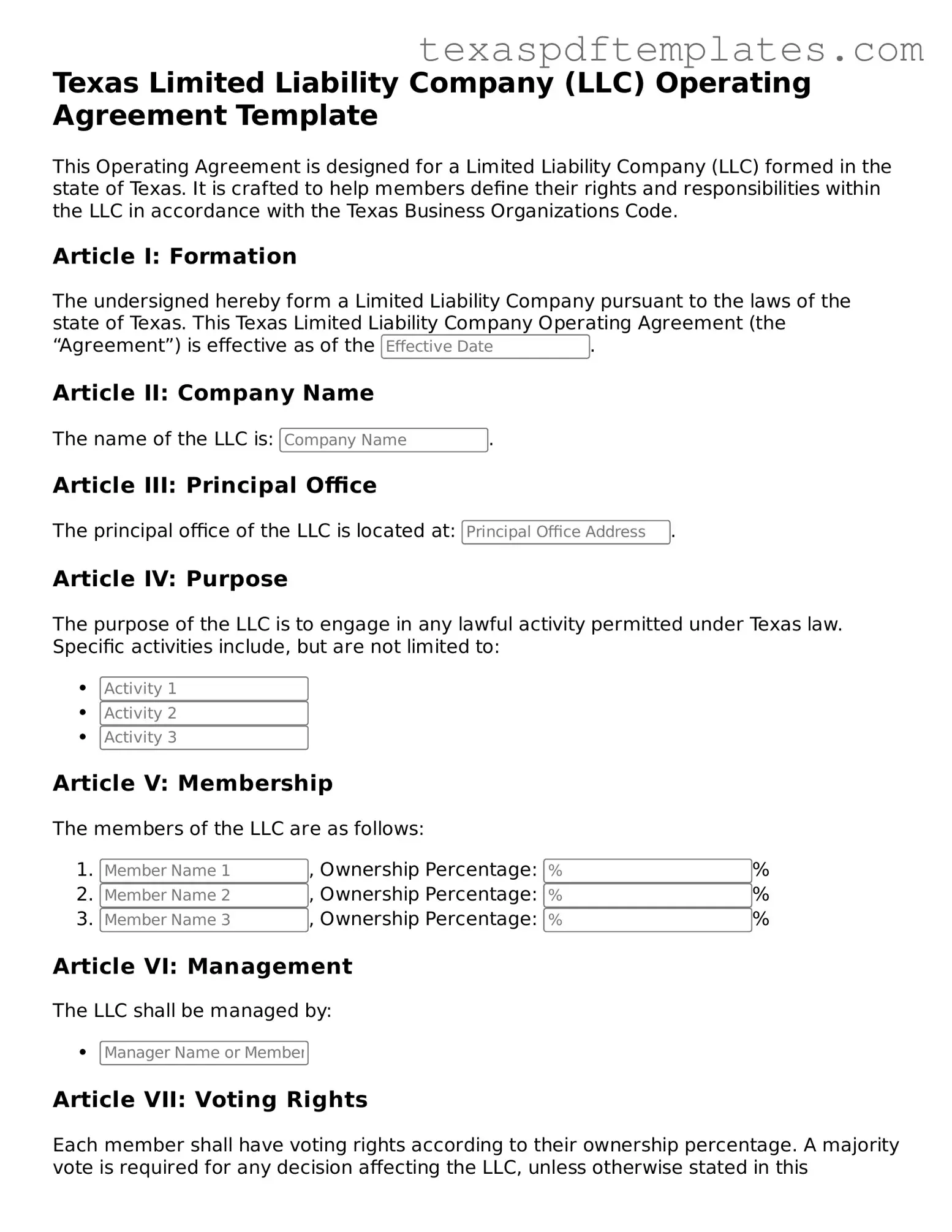 Attorney-Approved Texas Operating Agreement Template