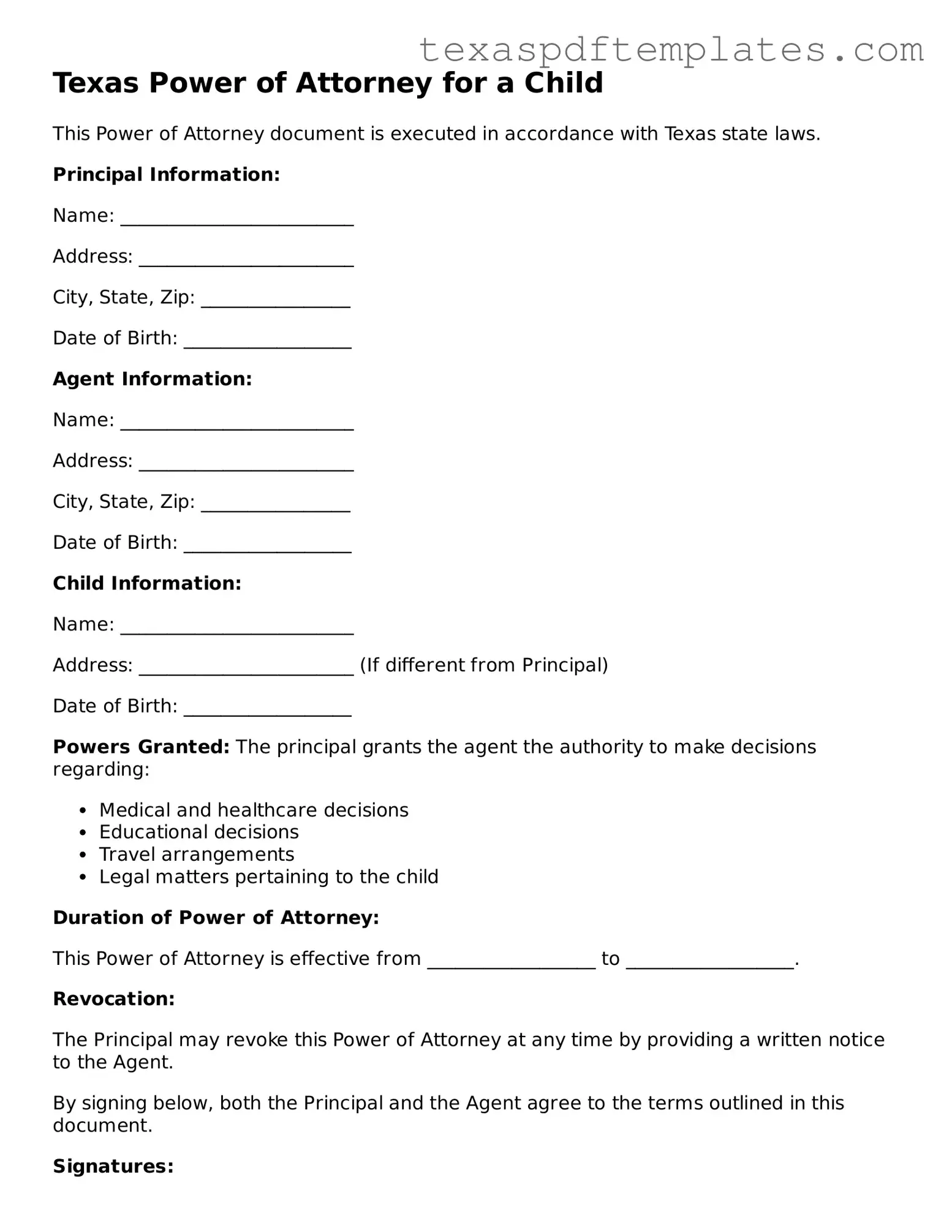 Attorney-Approved Texas Power of Attorney for a Child Template