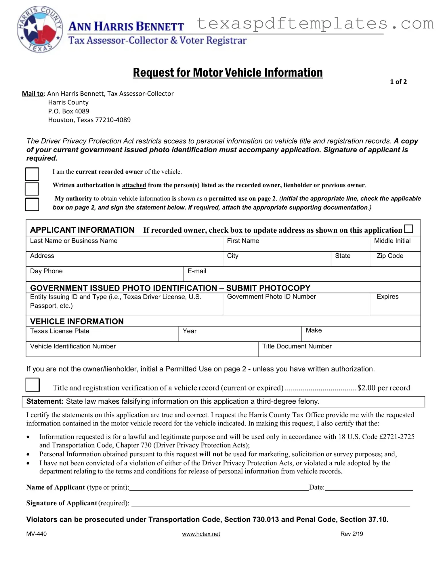 Blank Texas Mv 440 PDF Template