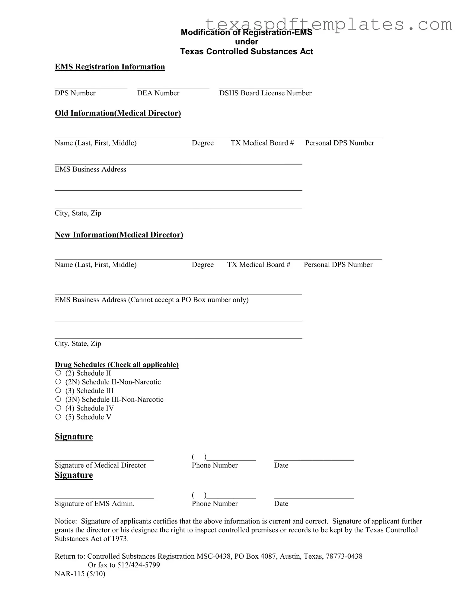 Blank Texas Nar 115 PDF Template