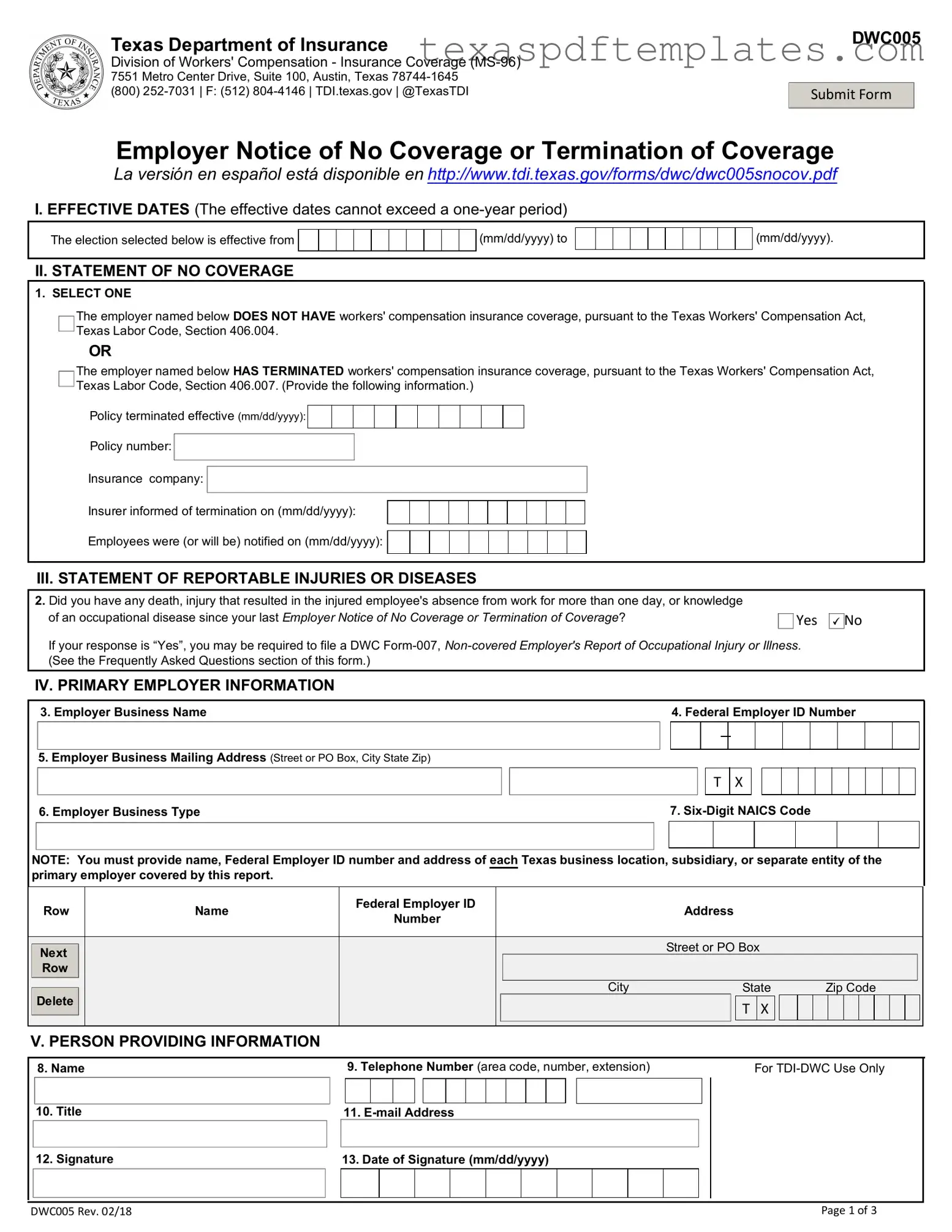 Blank Texas Notice PDF Template