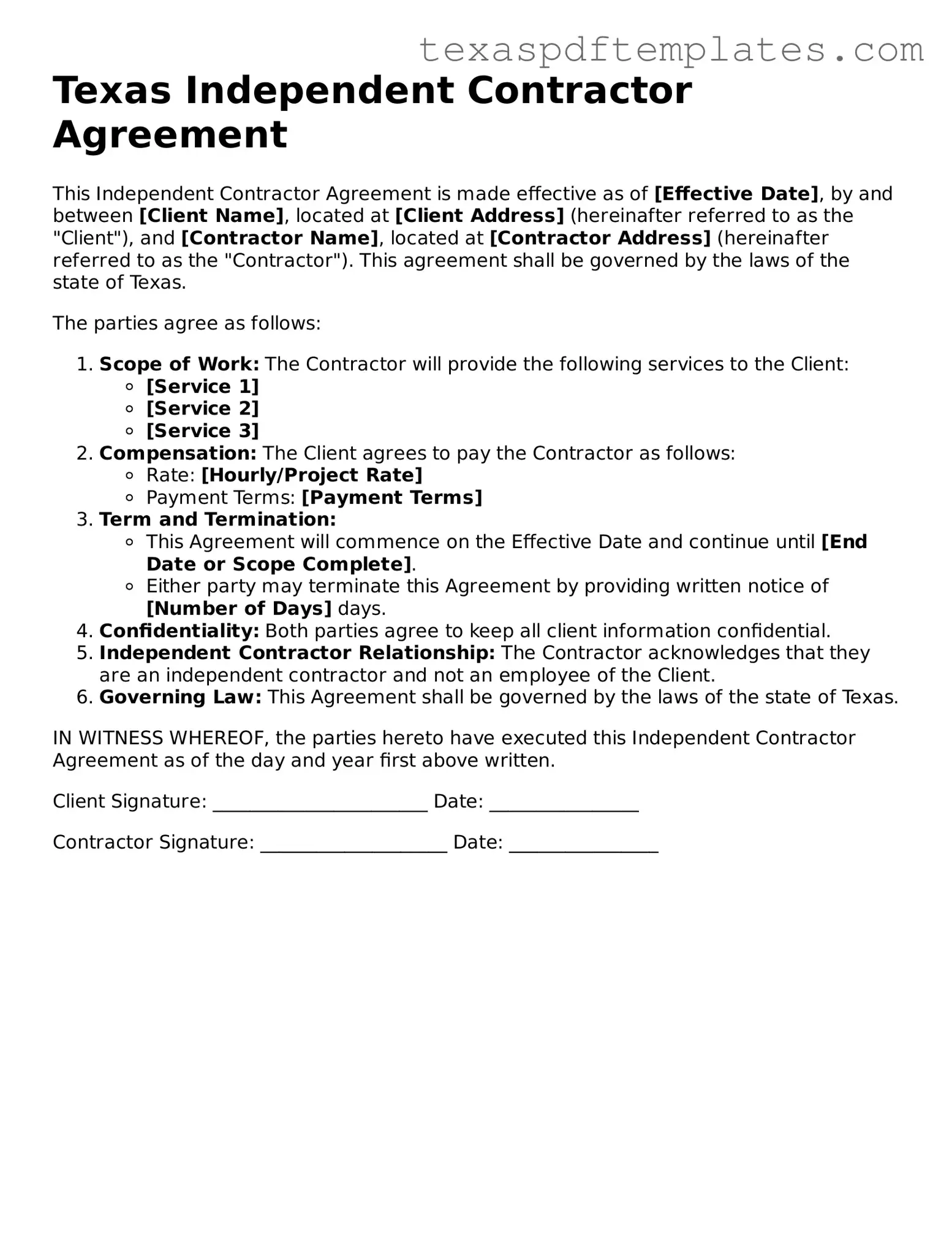Attorney-Approved Texas Independent Contractor Agreement Template