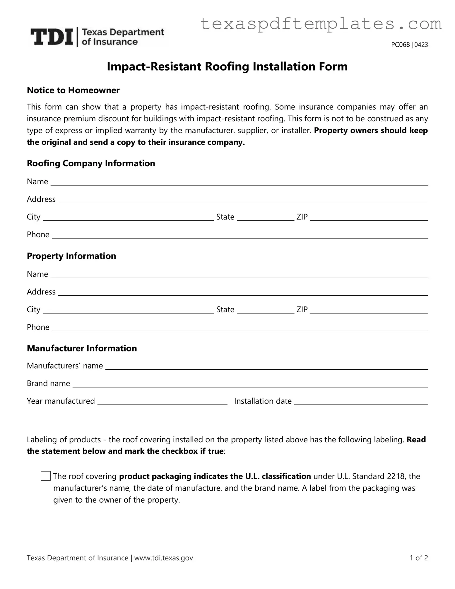 Blank Texas Pc068 PDF Template