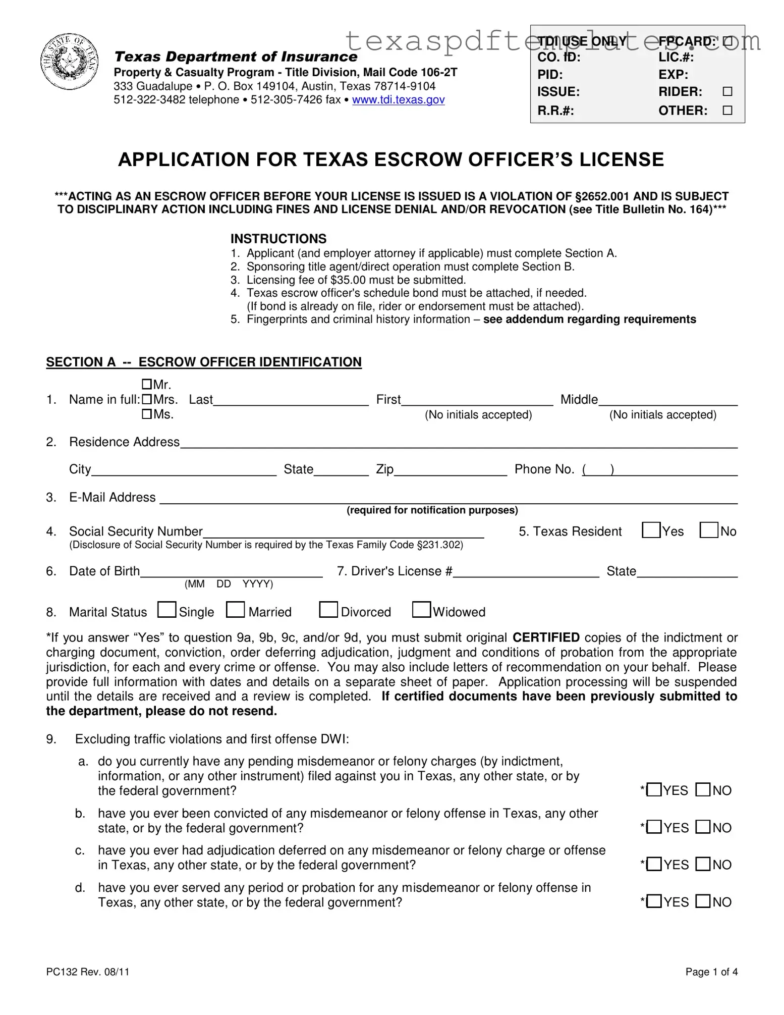Blank Texas Pc132 PDF Template