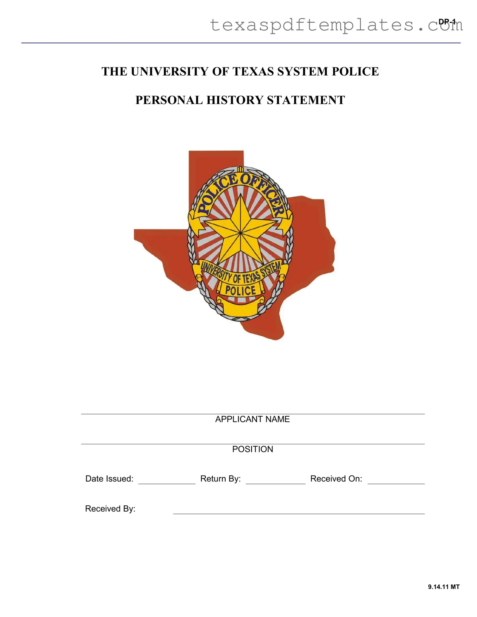 Blank Texas Personal History Statement PDF Template