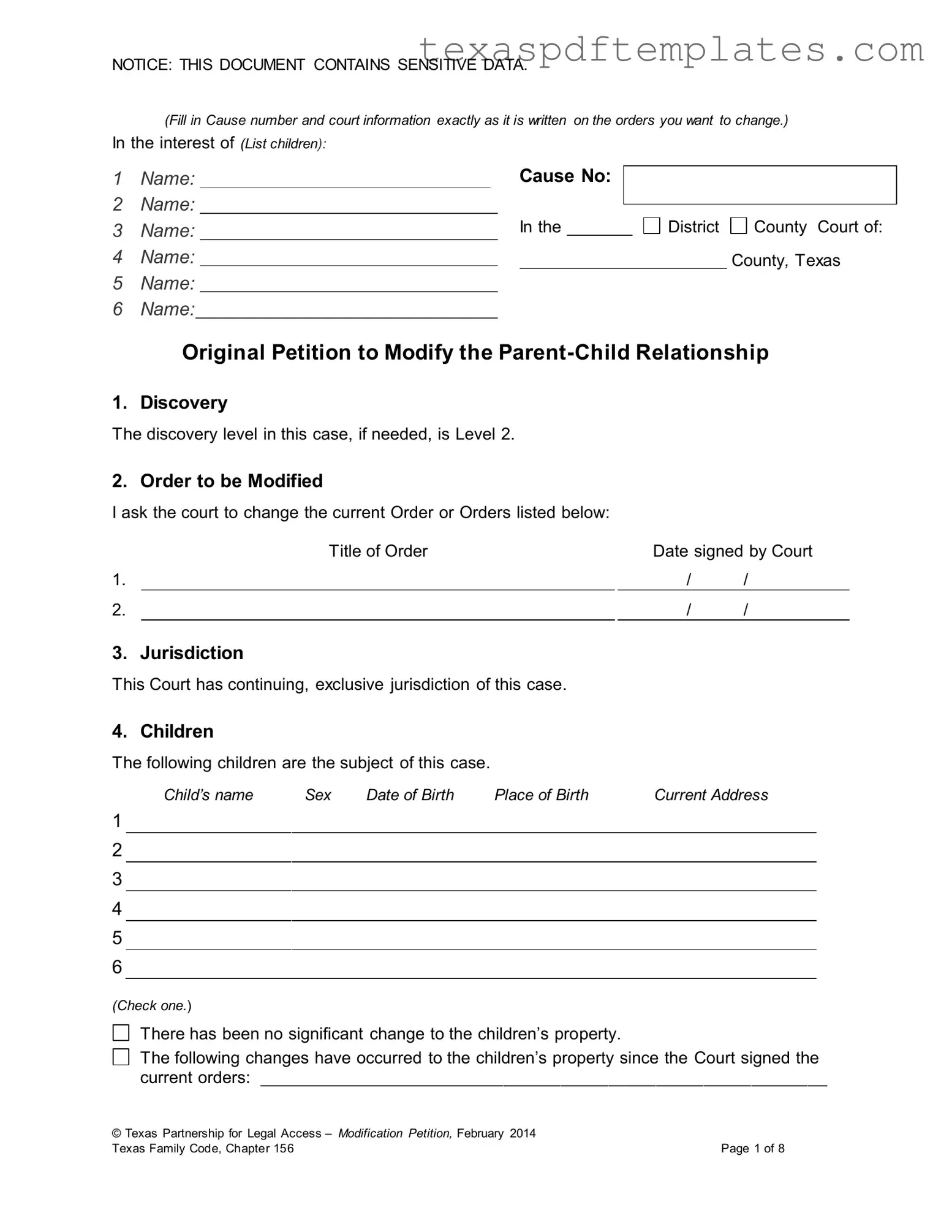 Blank Texas Petition To Modify PDF Template