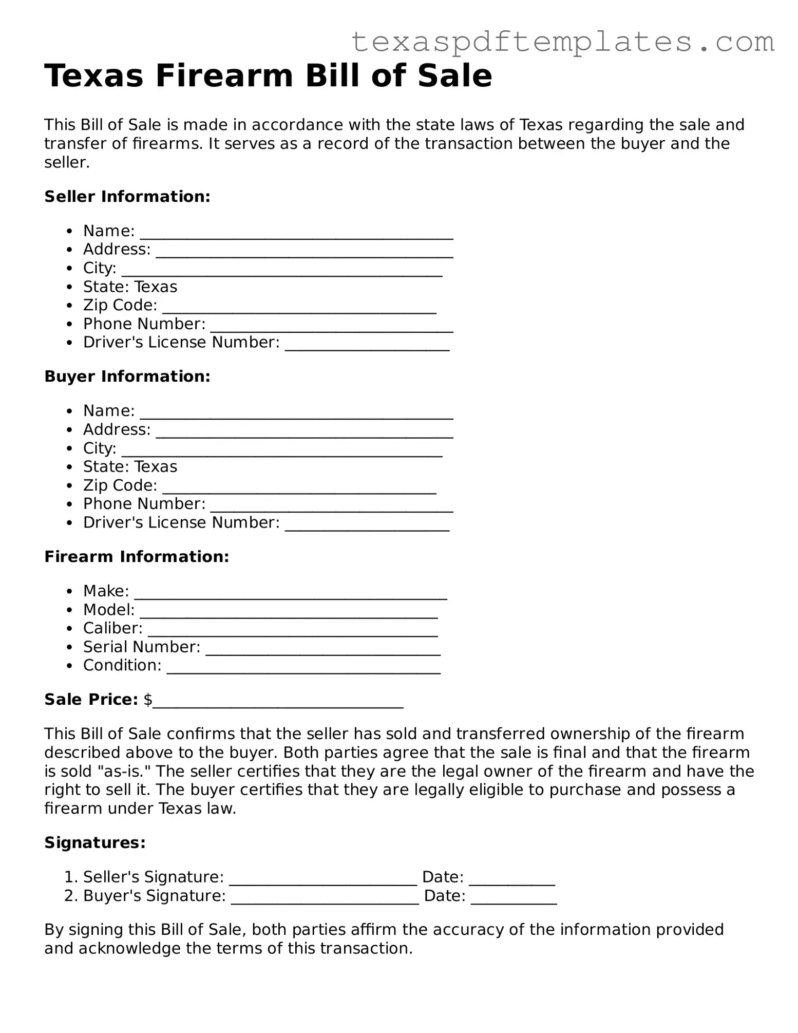 Attorney-Approved Texas Firearm Bill of Sale Template