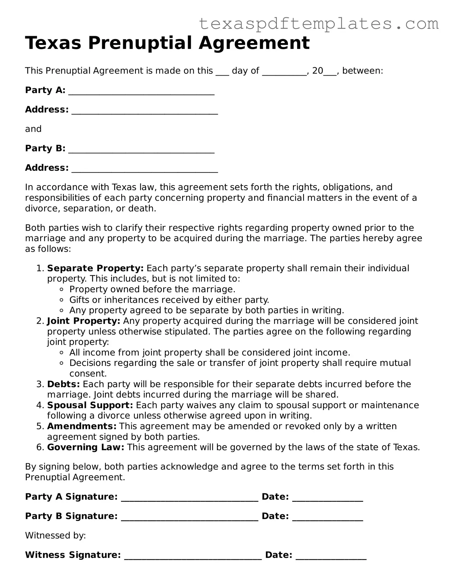 Attorney-Approved Texas Prenuptial Agreement Template