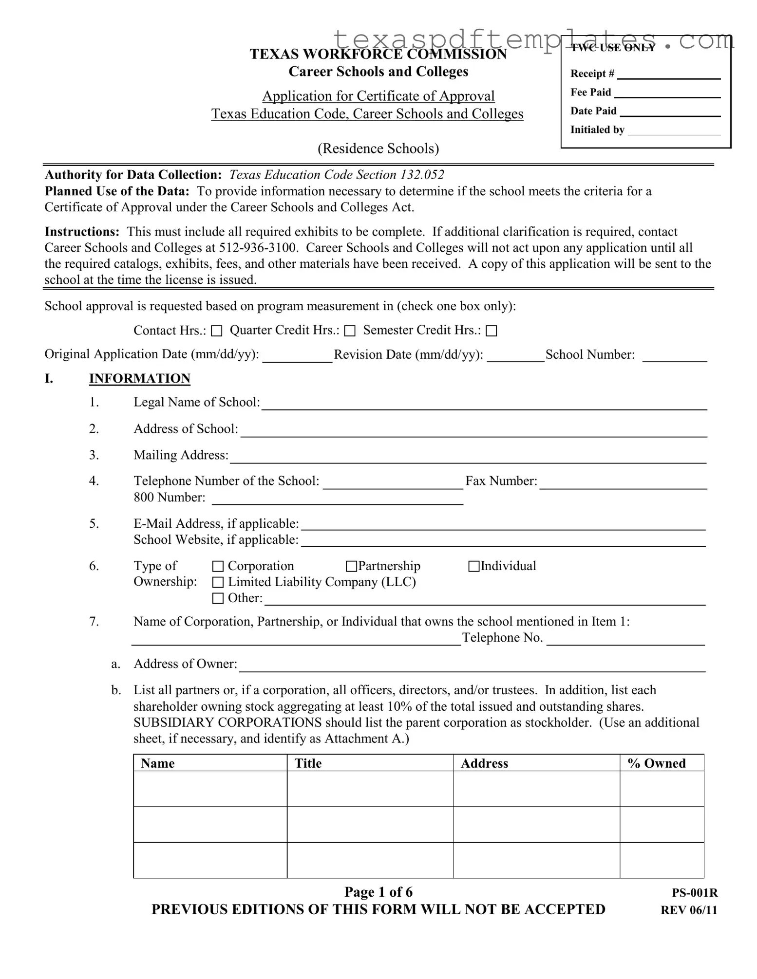 Blank Texas Ps 001R PDF Template