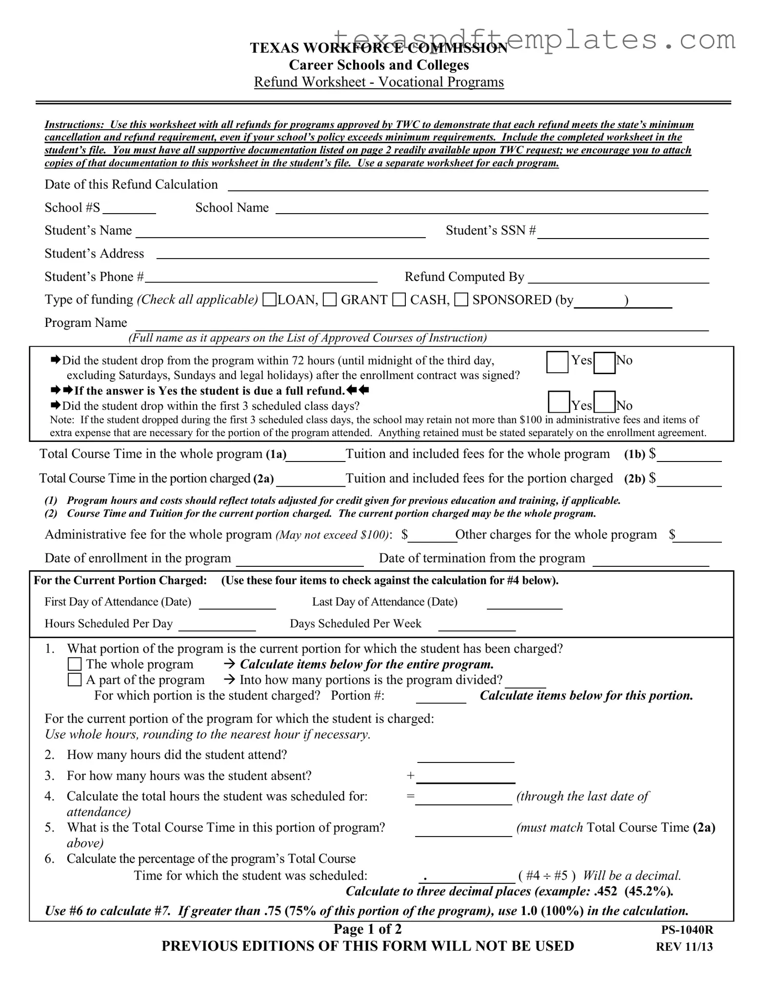Blank Texas Ps 1040R PDF Template