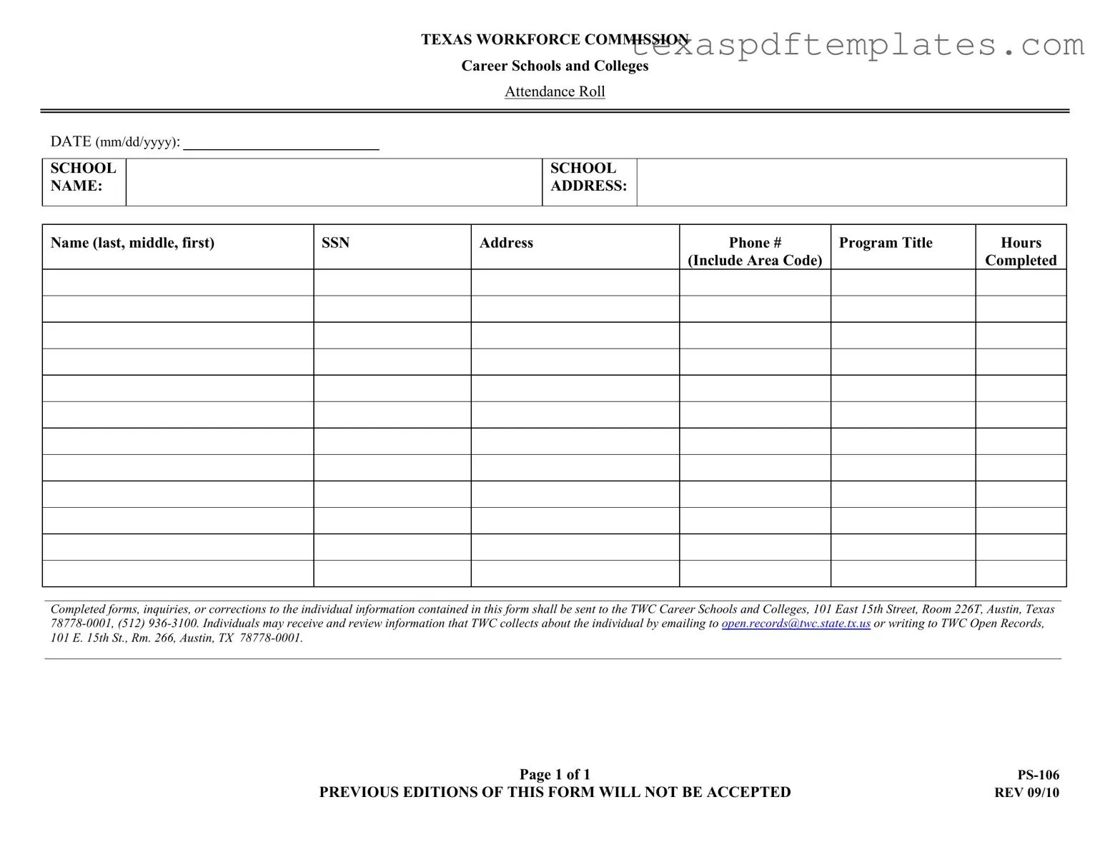 Blank Texas Ps 106 PDF Template