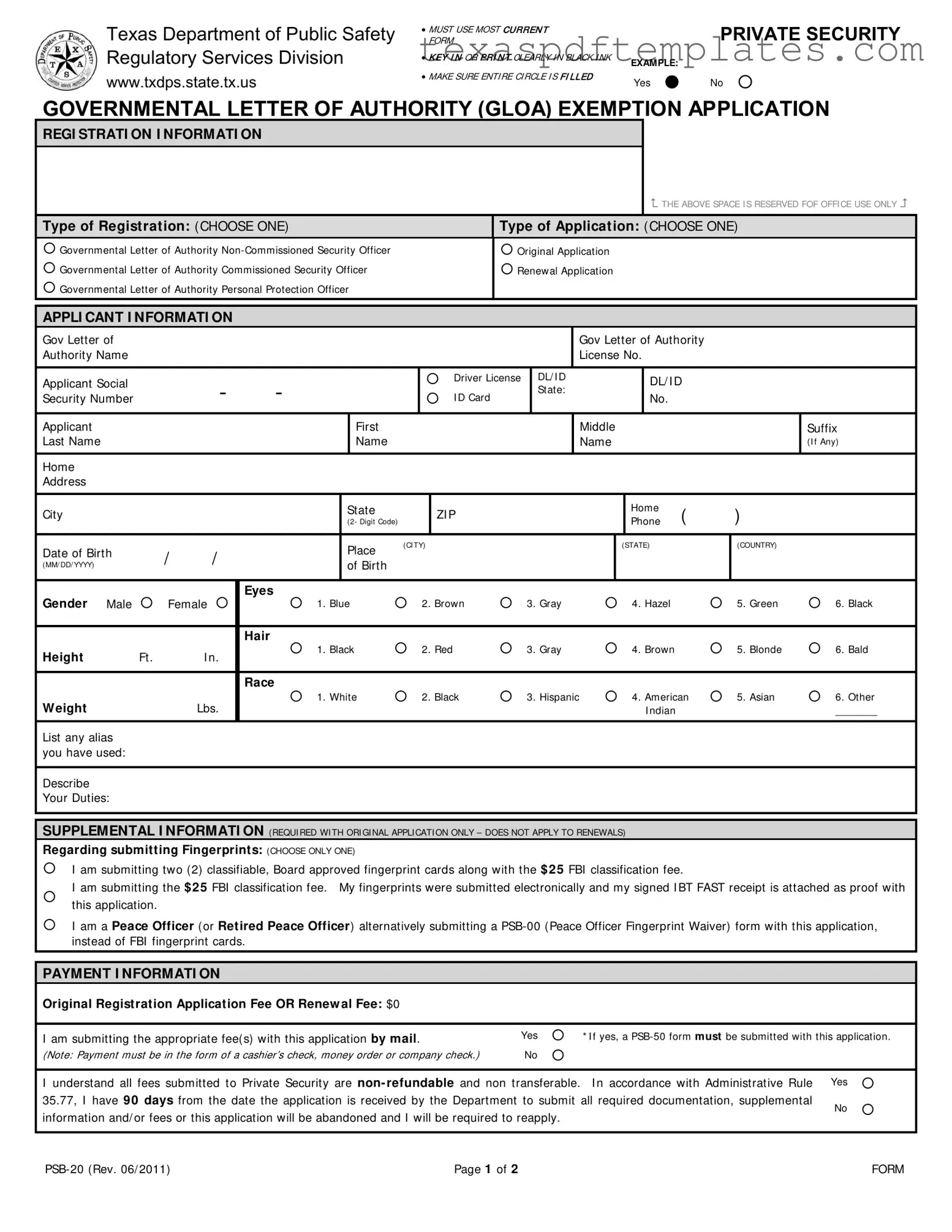 Blank Texas Psb 20 PDF Template