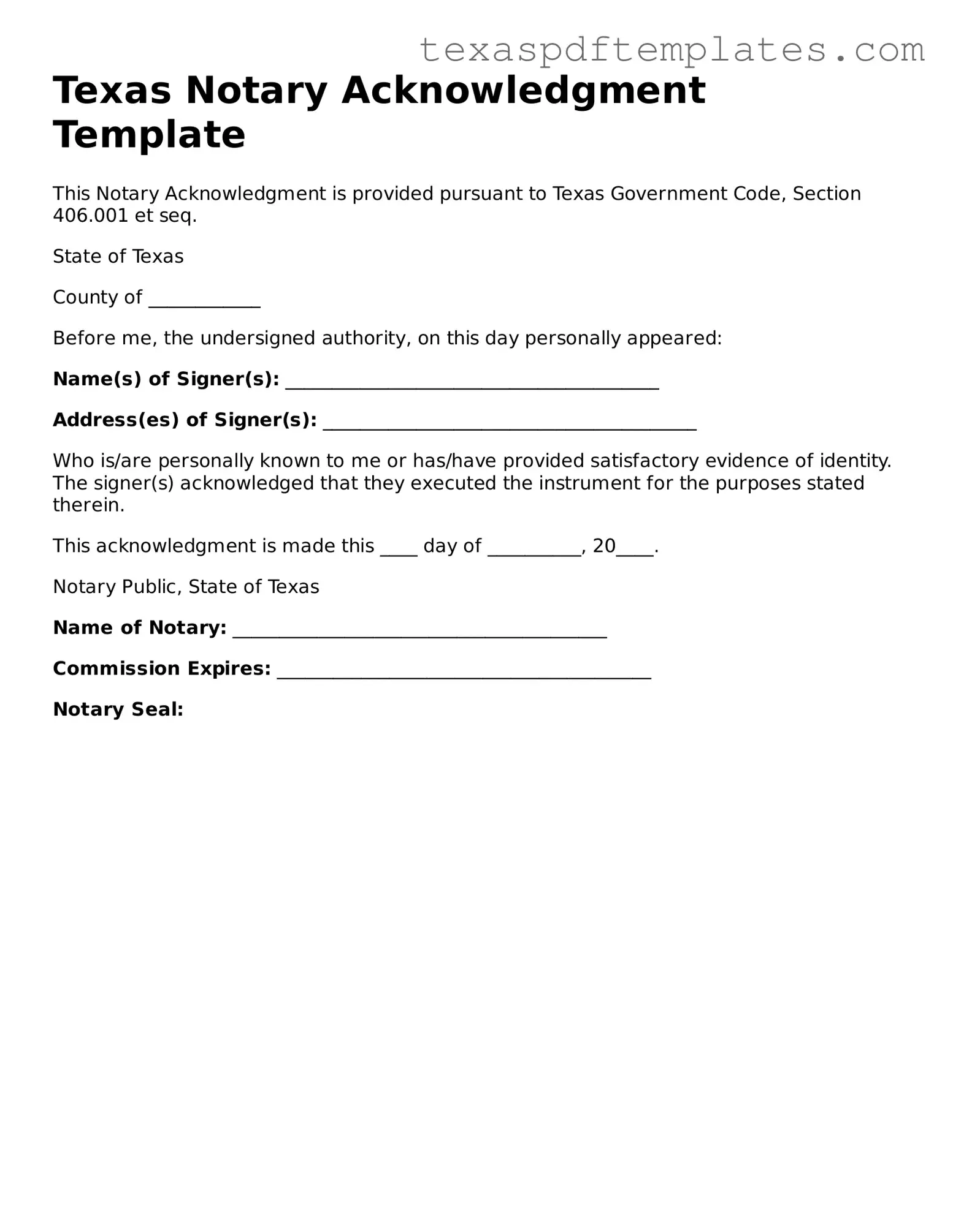 Attorney-Approved Texas Notary Acknowledgement Template