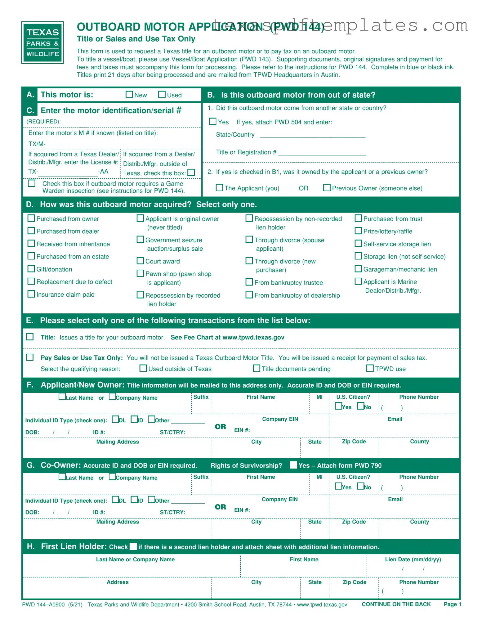 Blank Texas Pwd 144 PDF Template