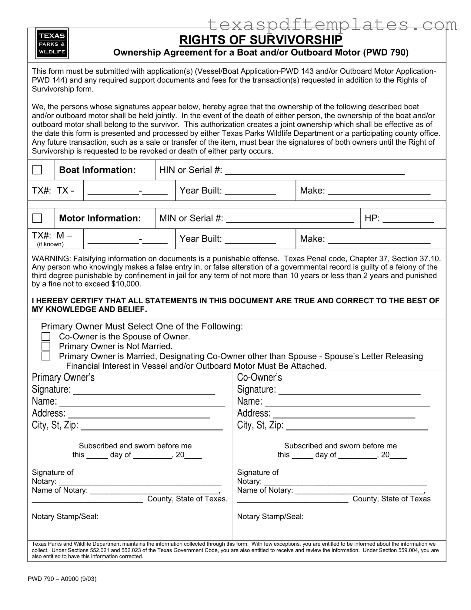 Blank Texas Pwd 790 PDF Template