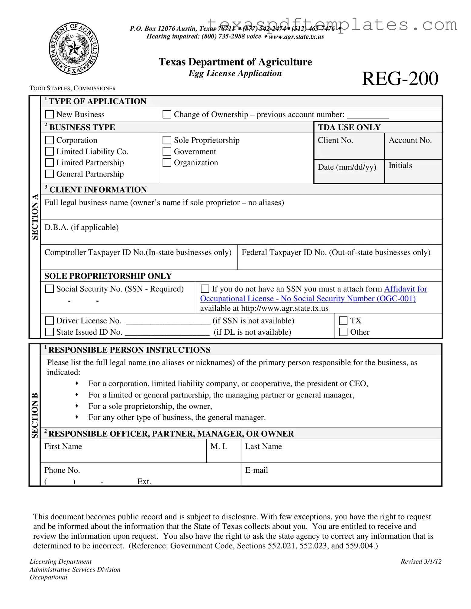 Blank Texas Reg 200 PDF Template