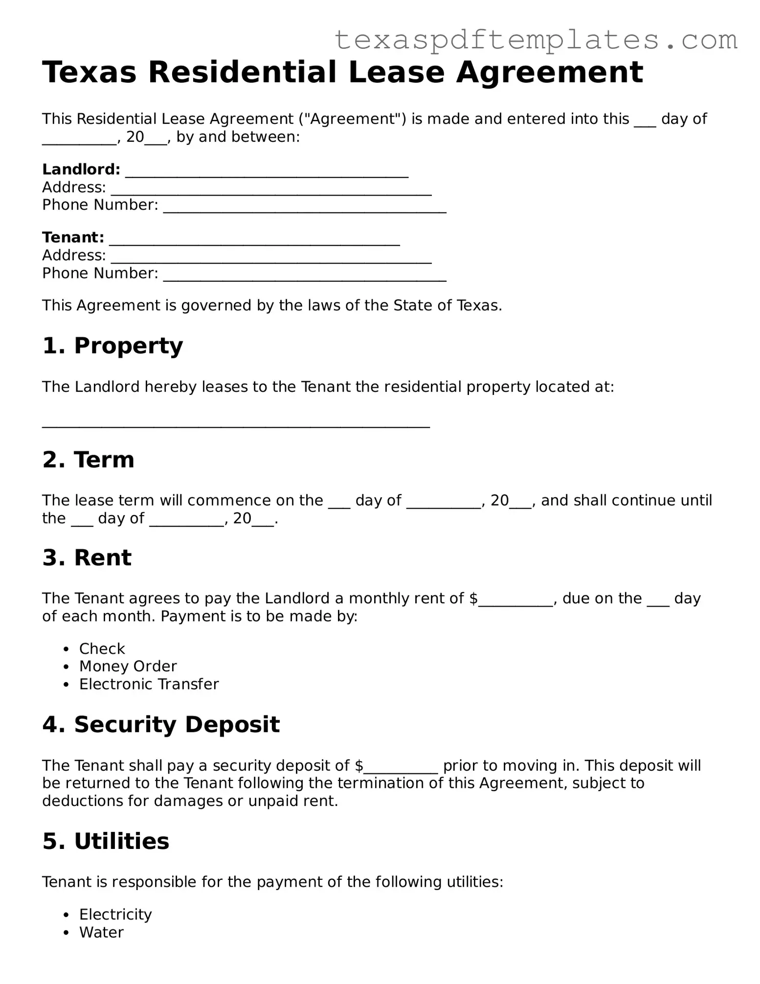 Attorney-Approved Texas Residential Lease Agreement Template