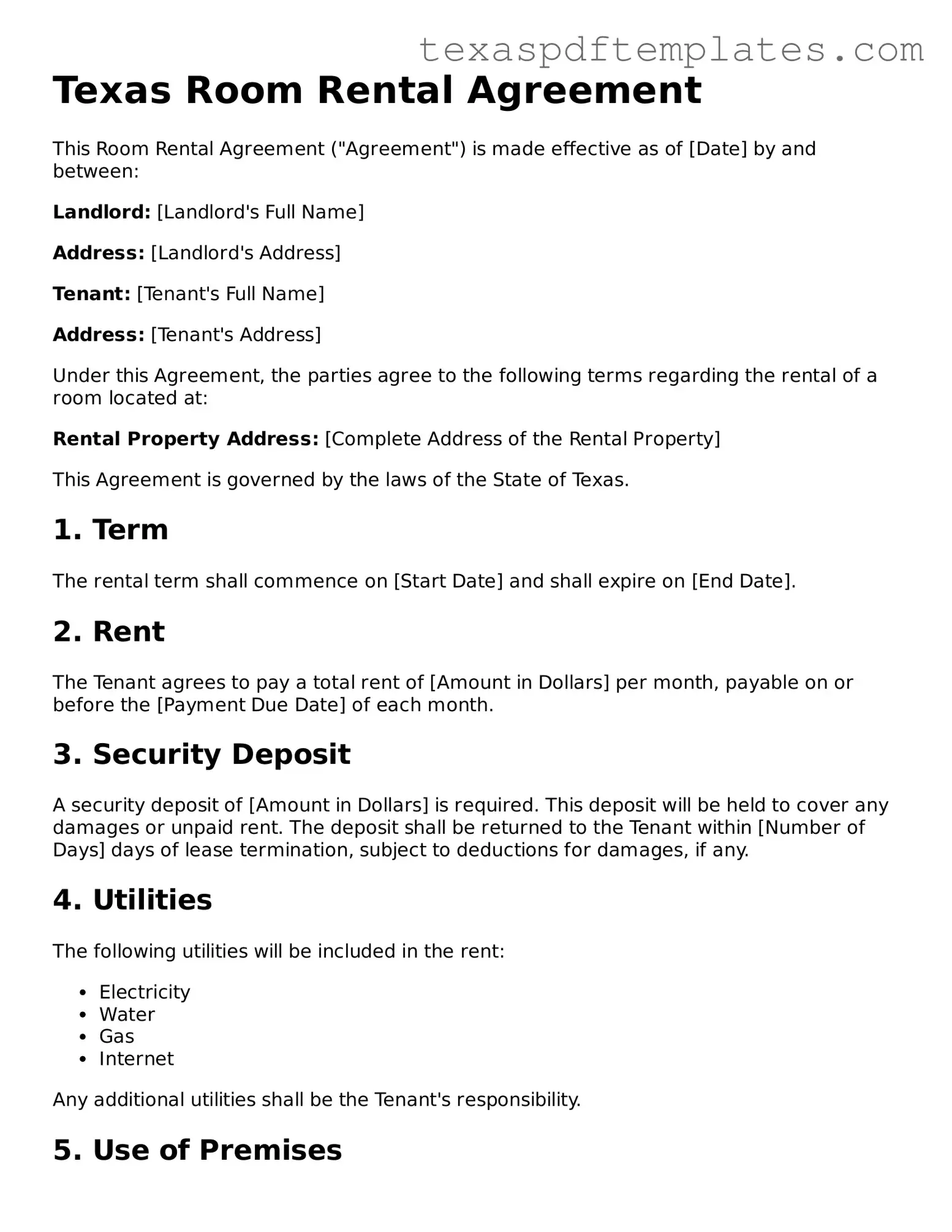 Attorney-Approved Texas Room Rental Agreement Template