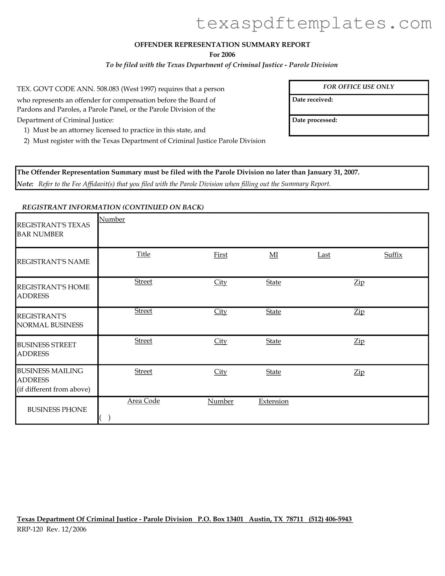 Blank Texas Rrp 120 PDF Template