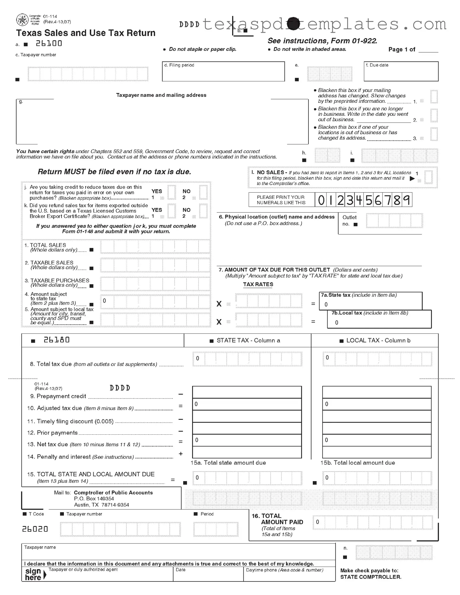 Blank Texas Sales 01 922 PDF Template